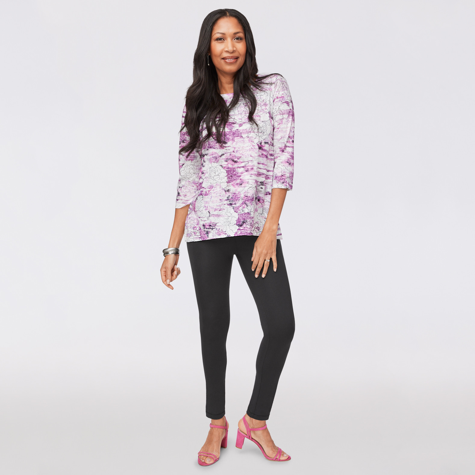 3/4 Sleeve Printed Sharkbite Top