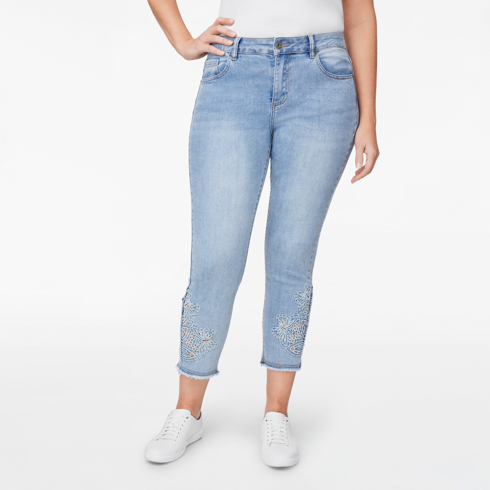 Embroidered Butterfly Light Wash Jean
