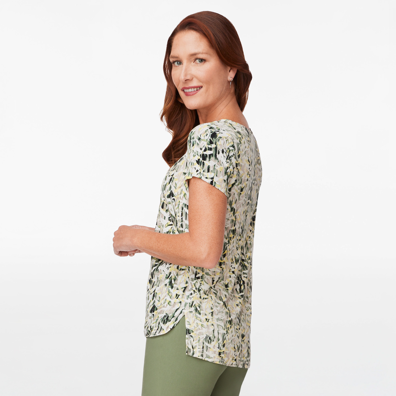 Leaf Print High Low Hem Top
