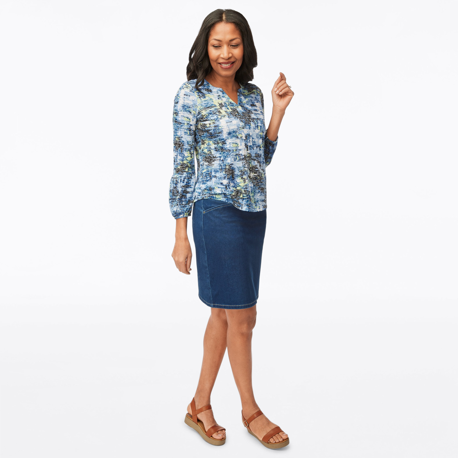 Petite - Long Sleeve Top with Shirttail