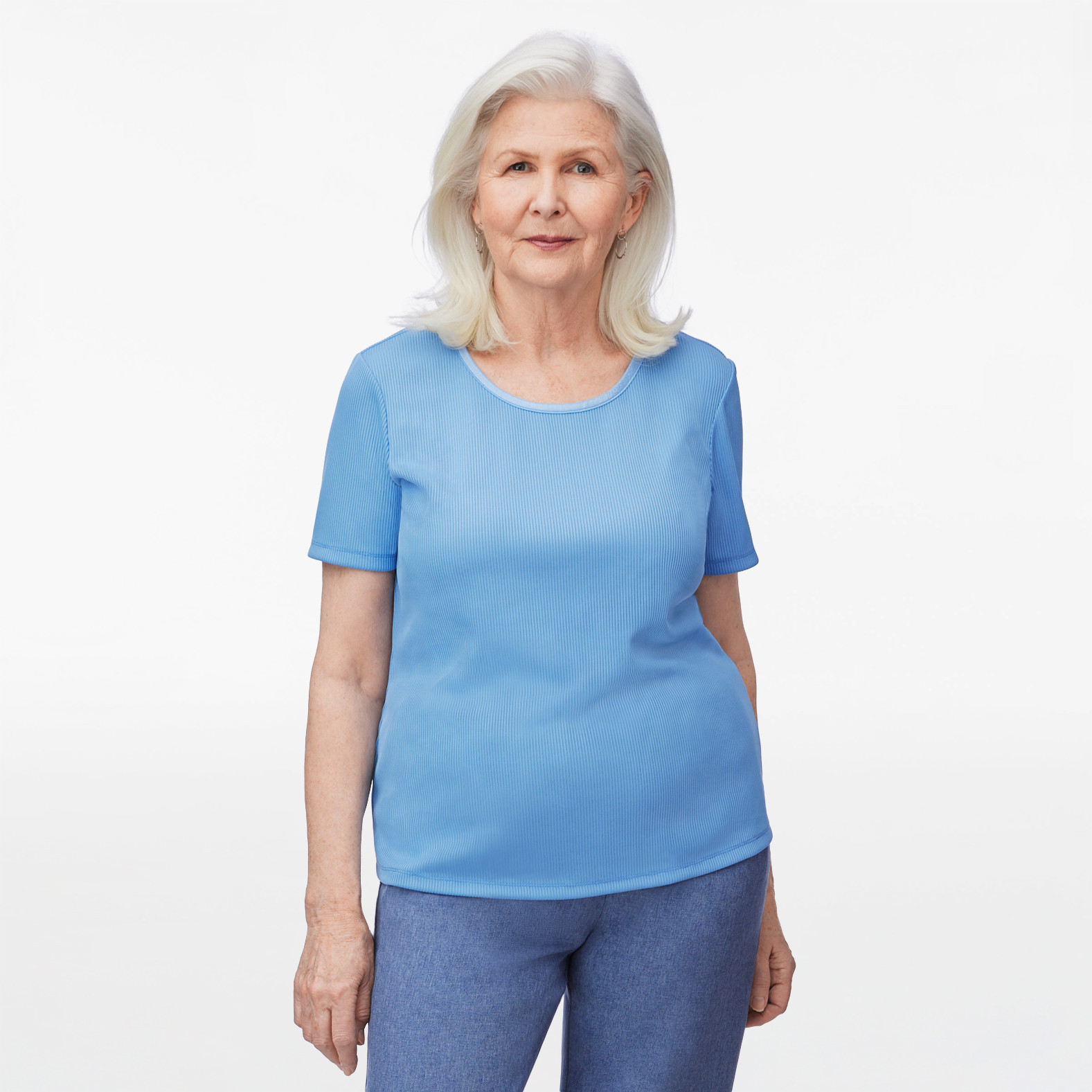 Petite - Short Sleeve Ribbed Top Half Body