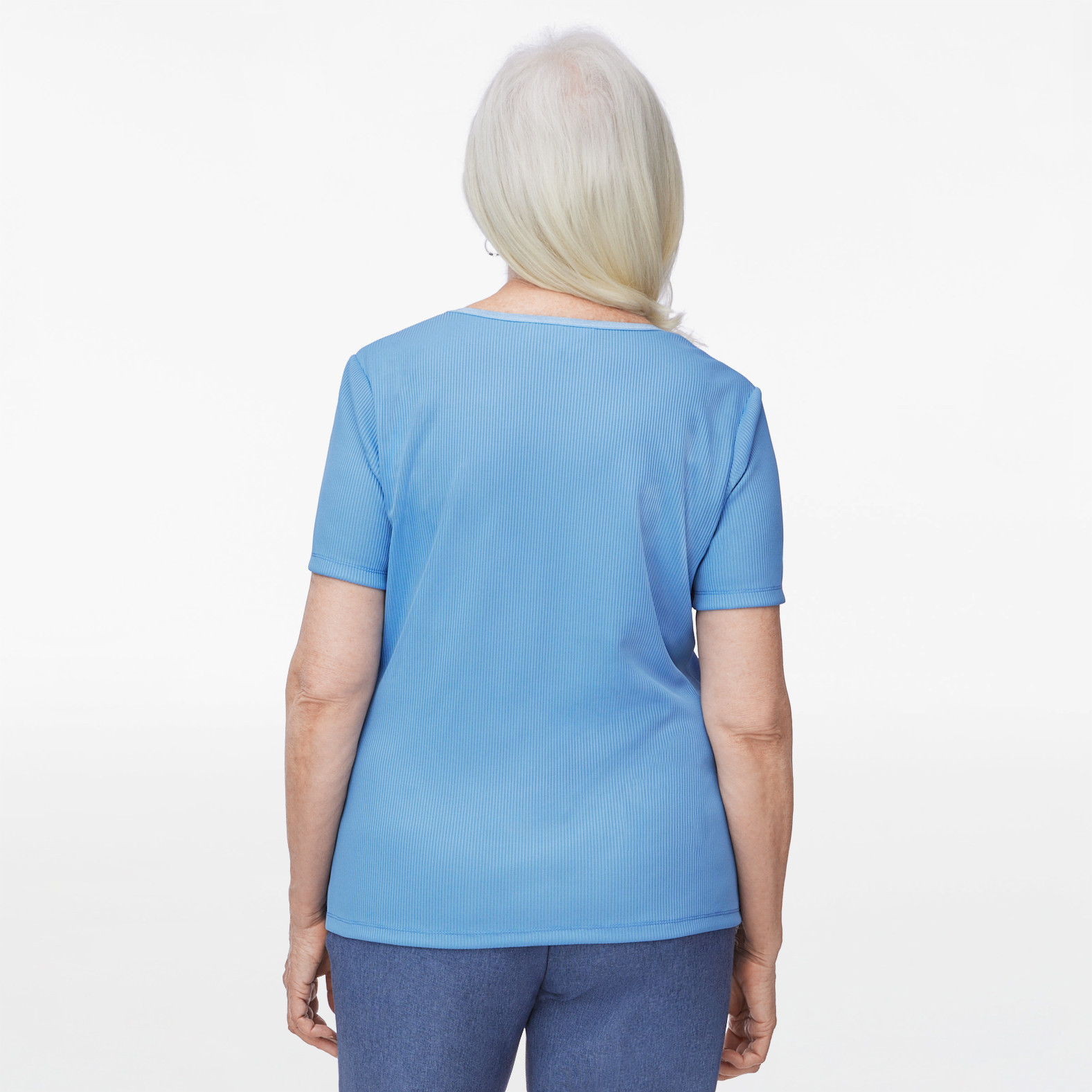 Petite - Short Sleeve Ribbed Top Back View
