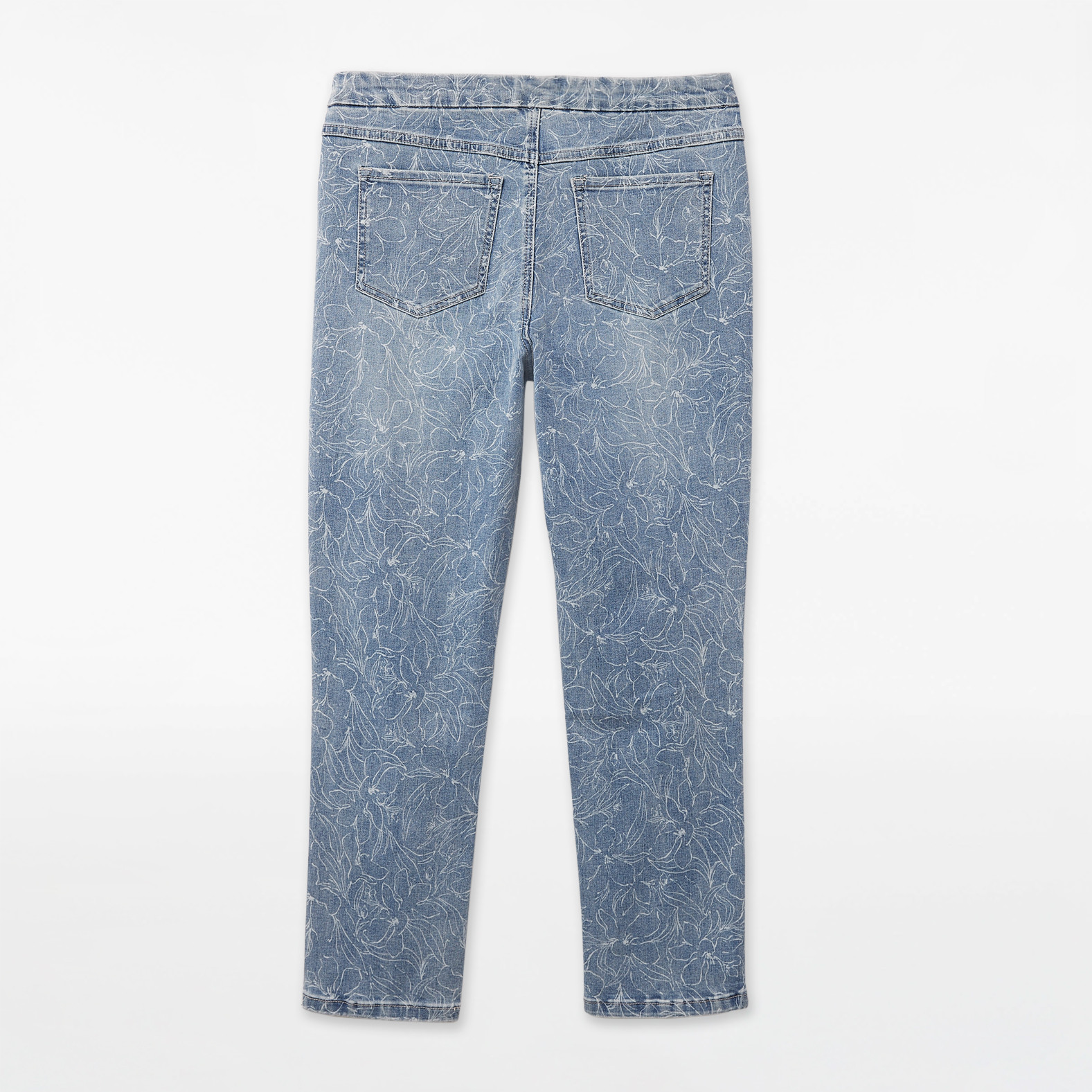 Pull On Floral Print Denim Pant