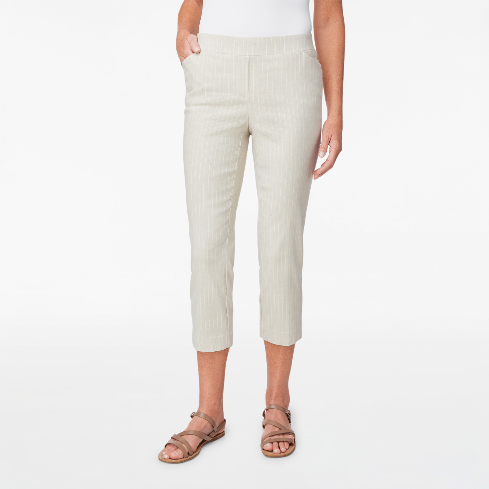 Striped Linen Blend Crop Pant