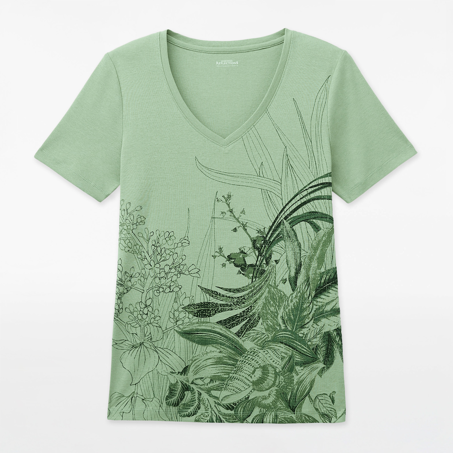Tropical Print V Neck Tee