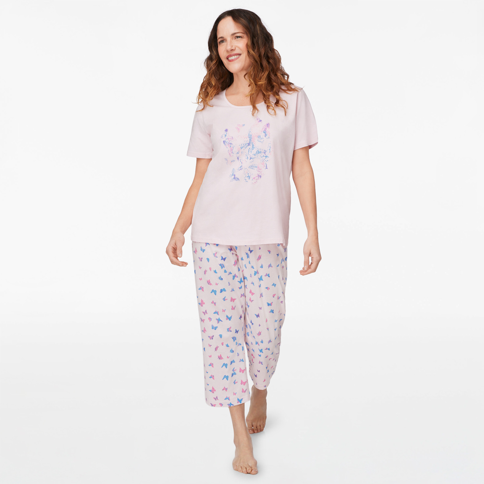 Butterfly Print Crop Bottoms Pyjama Set