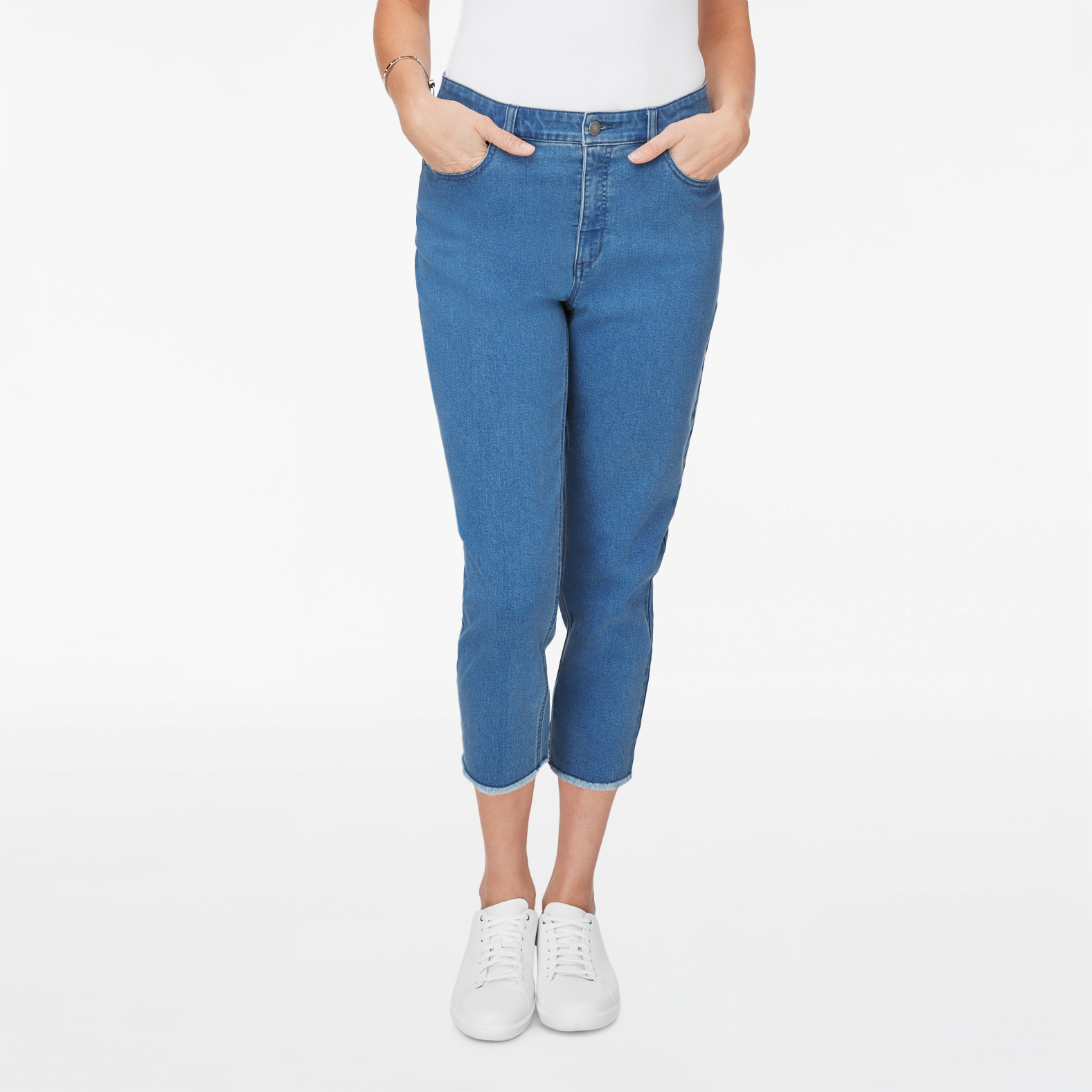 Button Front Raw Hem Crop