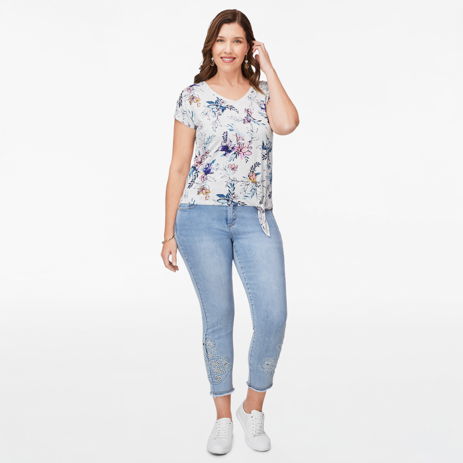 Floral Print Top with Tie