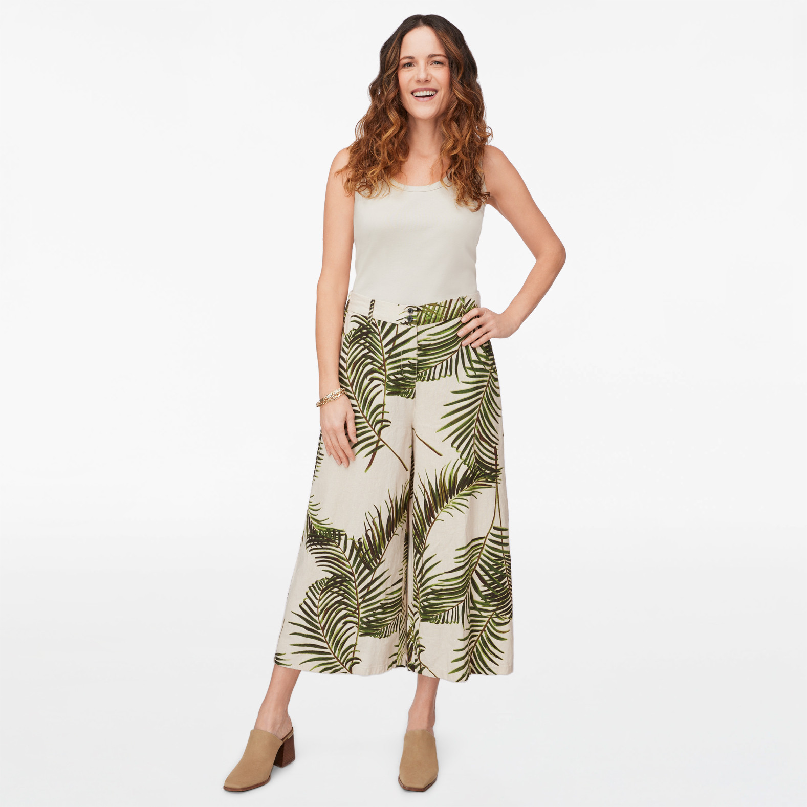 Palm Leaf Print Wide Leg Pant