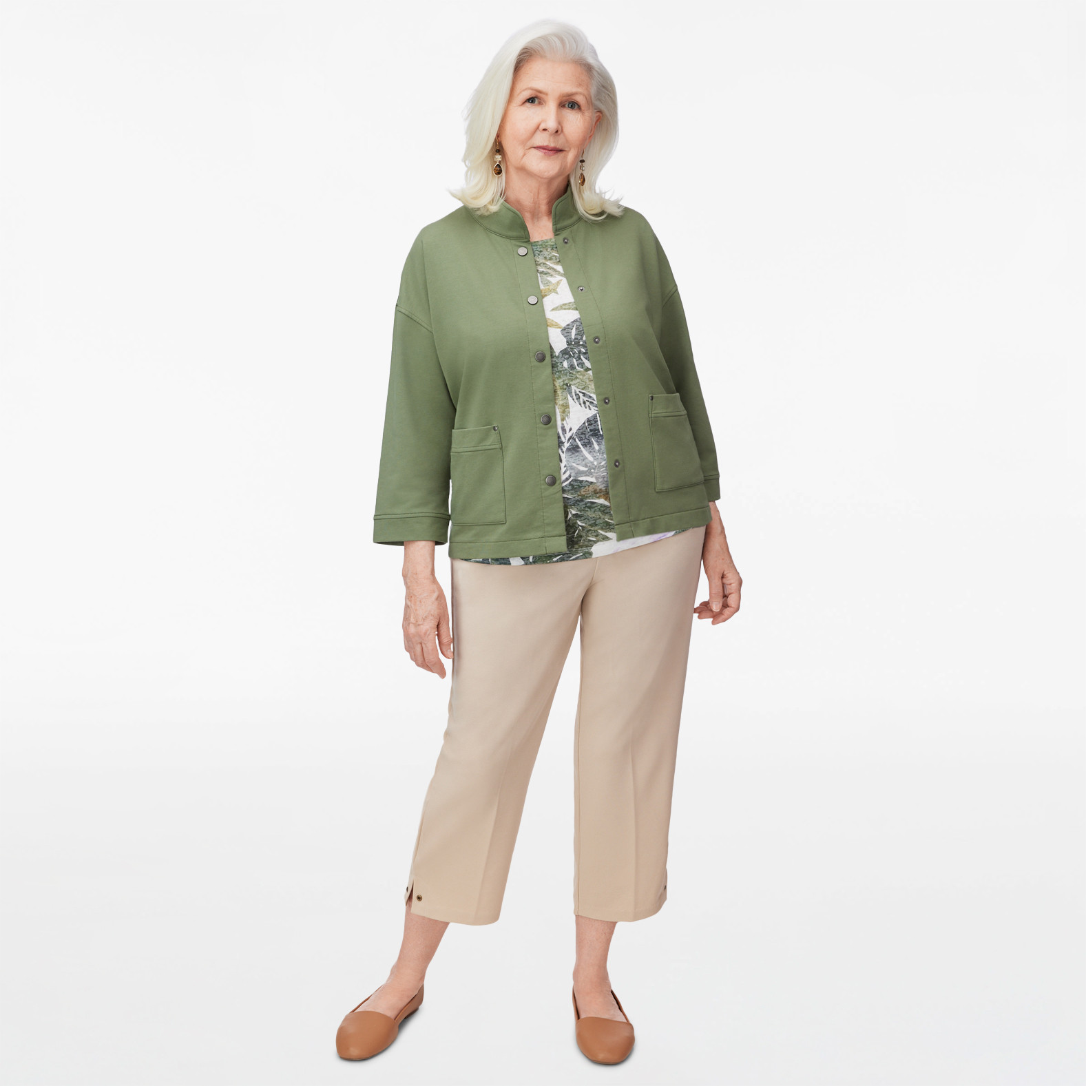 Petite - Knit Snap Front Jacket Open