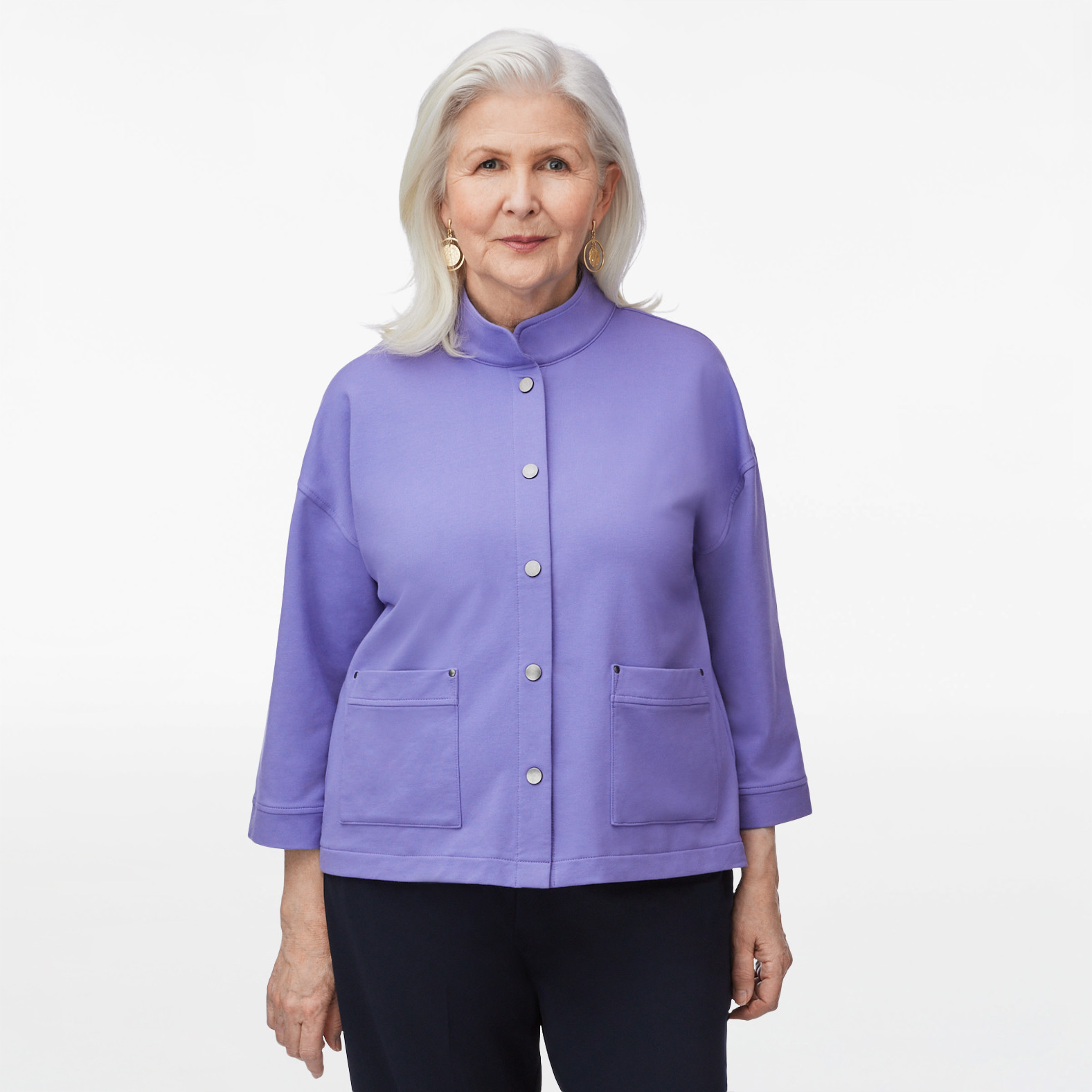 Petite - Knit Snap Front Jacket Closed