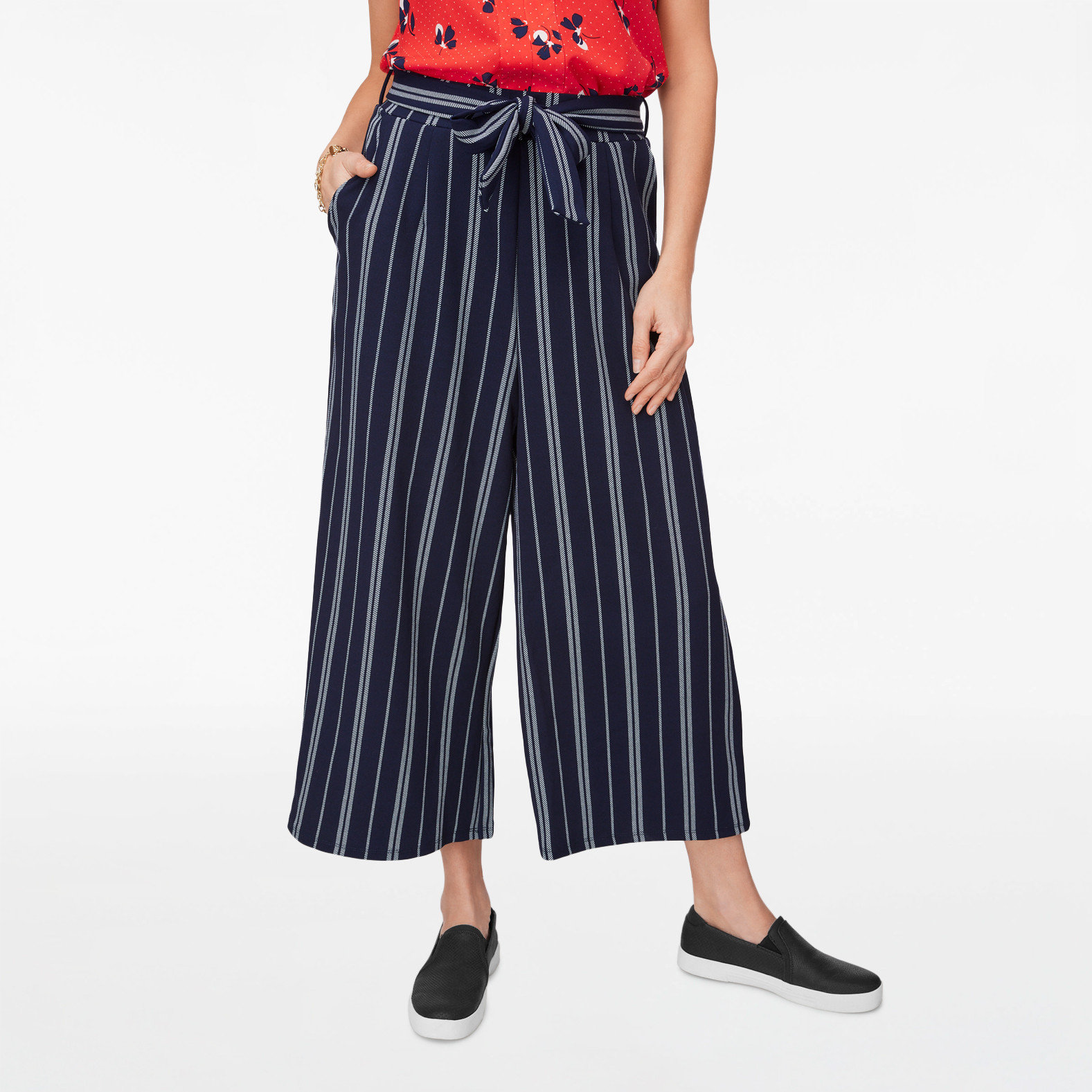 Striped Culotte Pant with Belt