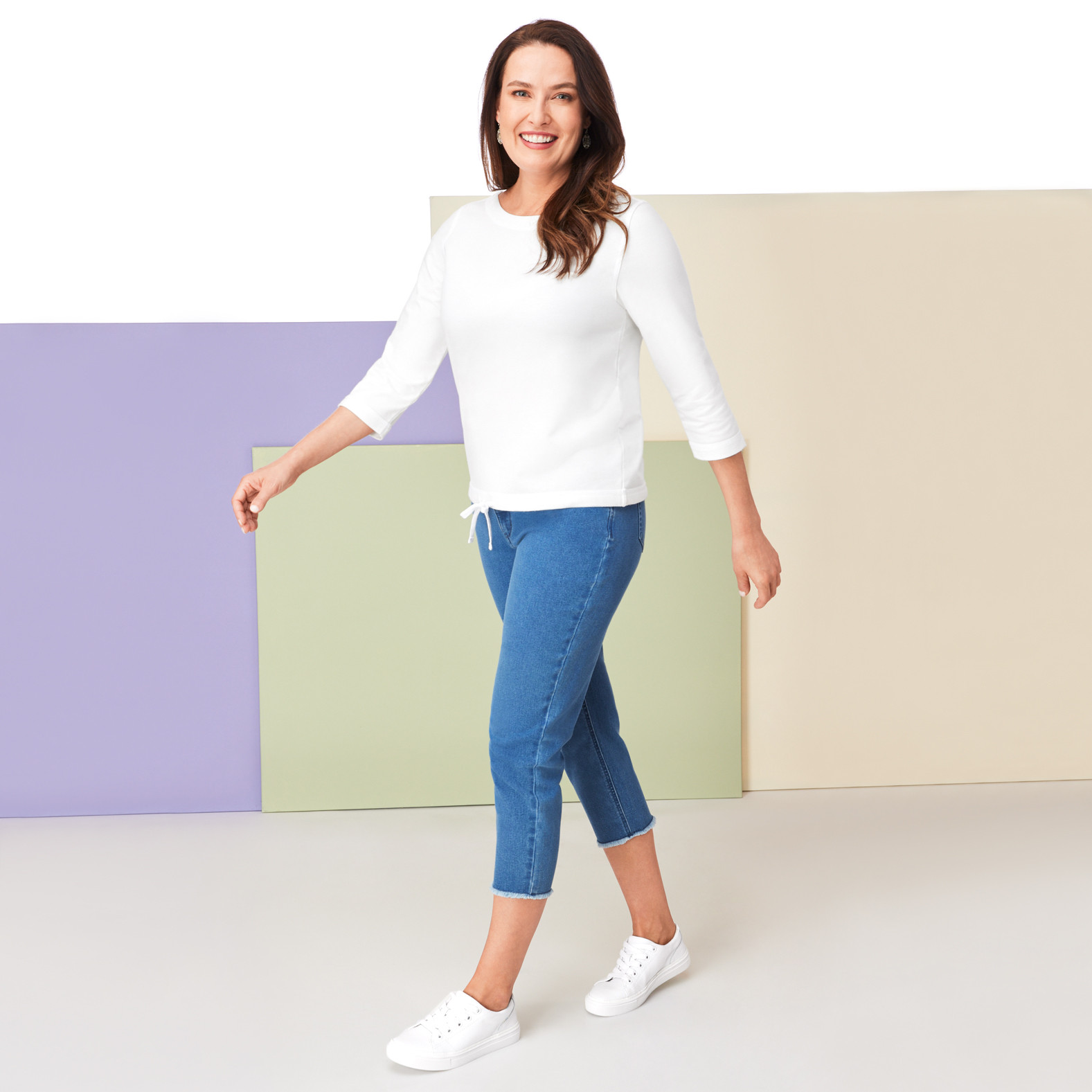 3/4 Sleeve Drawcord Hem Top