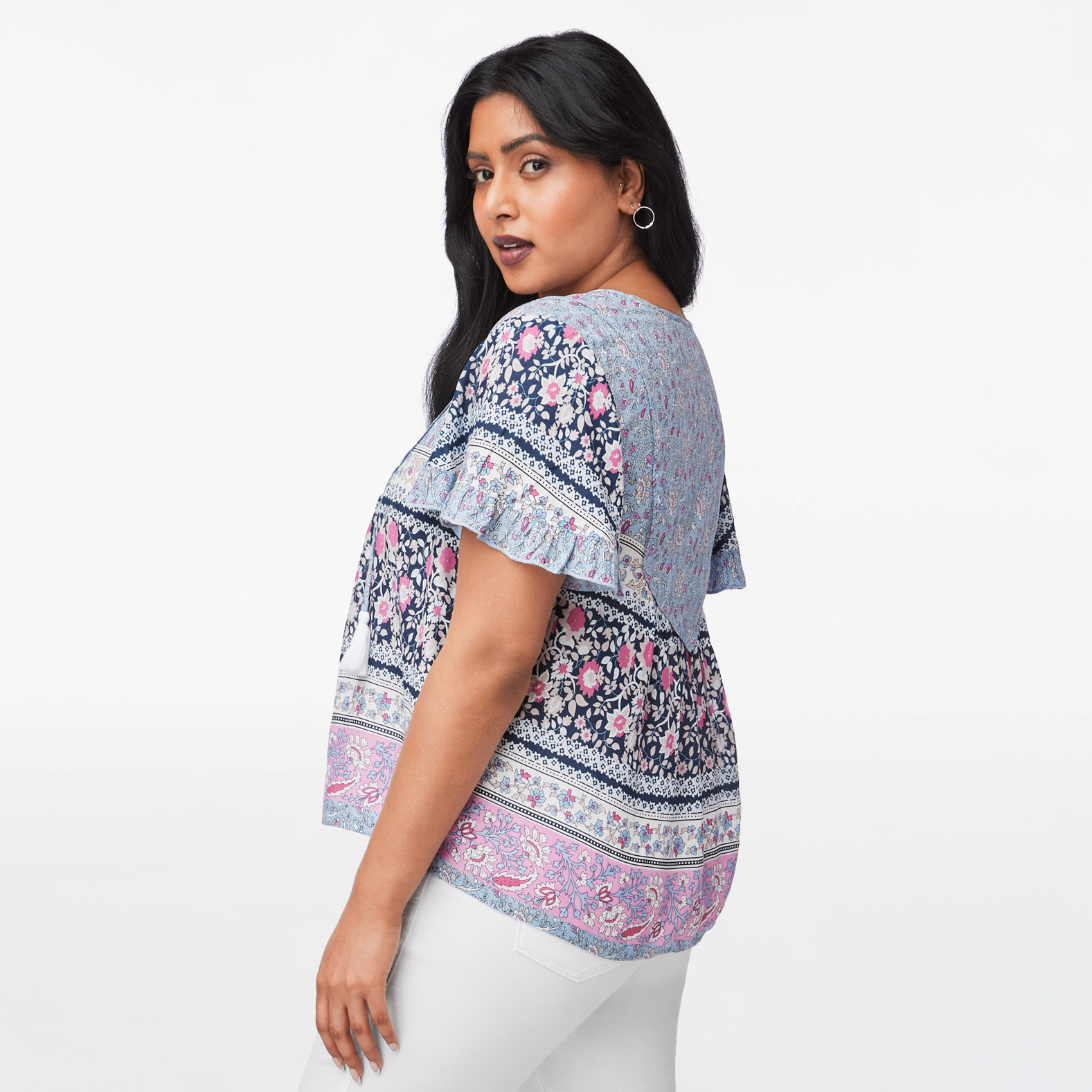 Flutter Sleeve Mixed Print Blouse