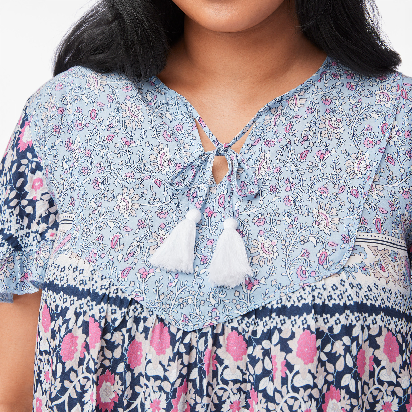 Flutter Sleeve Mixed Print Blouse