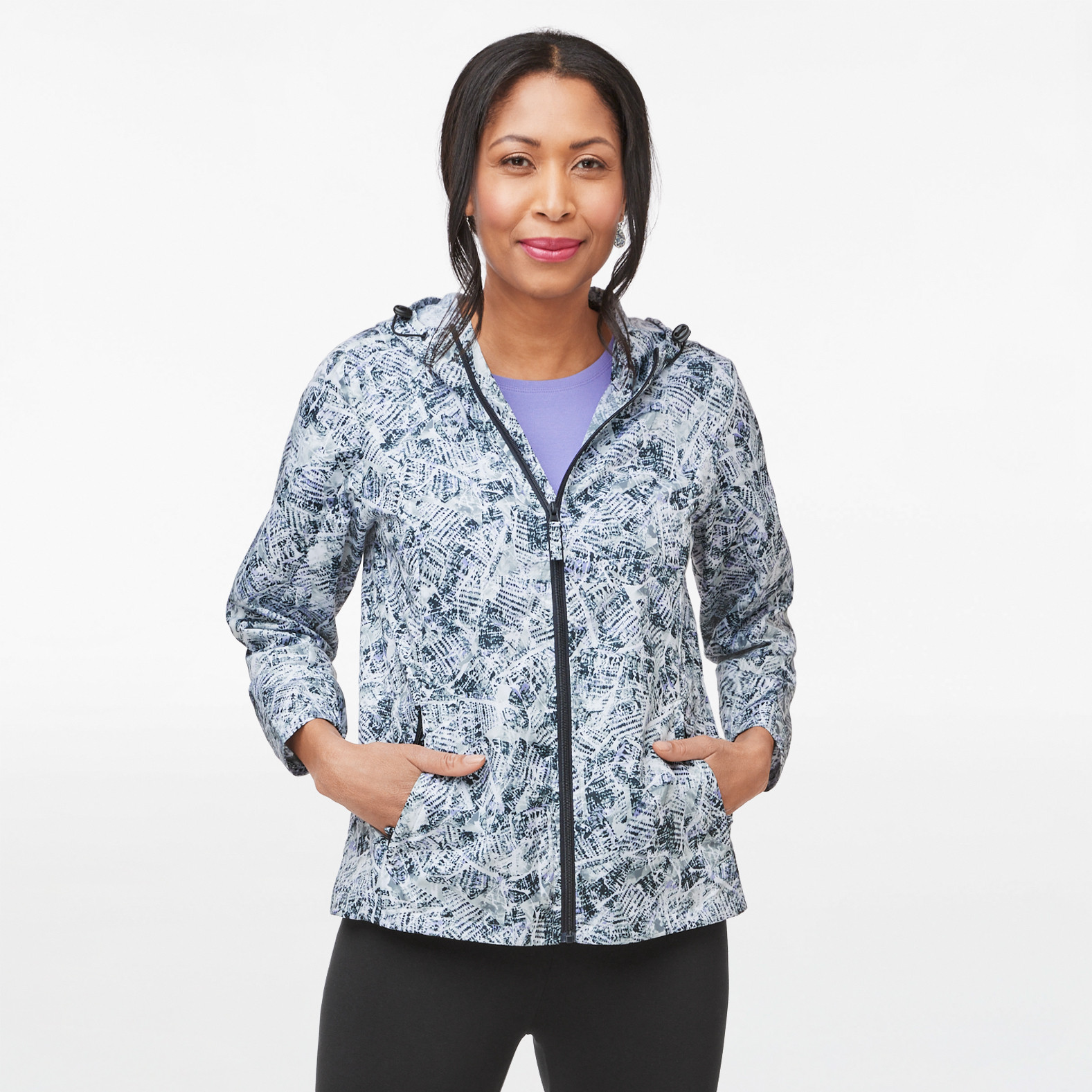 Abstract Print Packaway Jacket