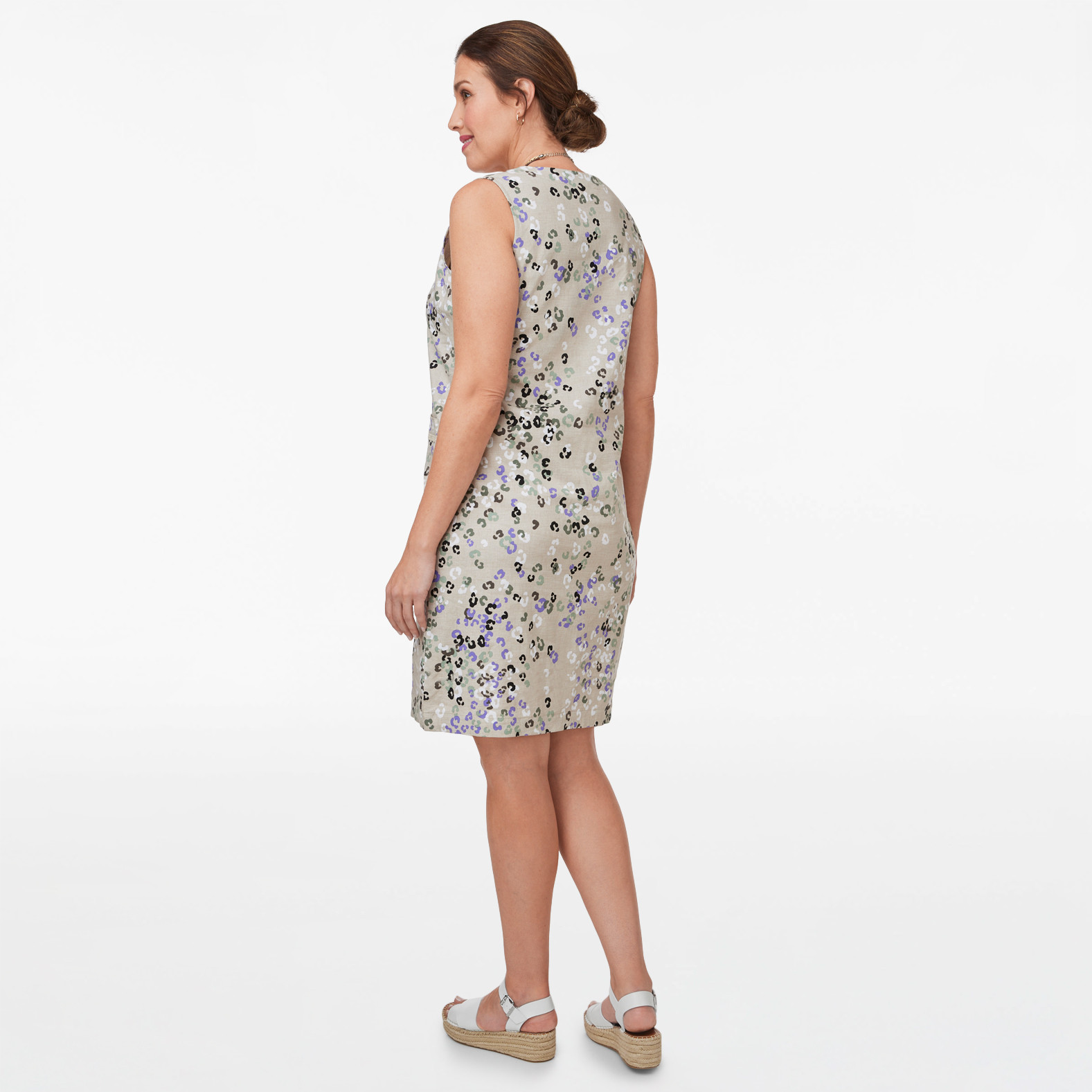 Sleeveless Linen Blend Printed Dress