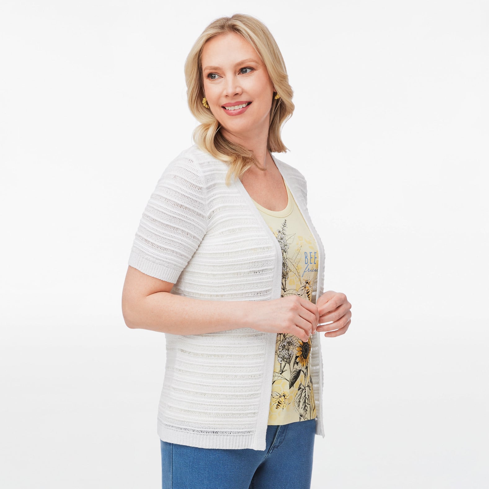 Short Sleeve Knit Cardigan Side View