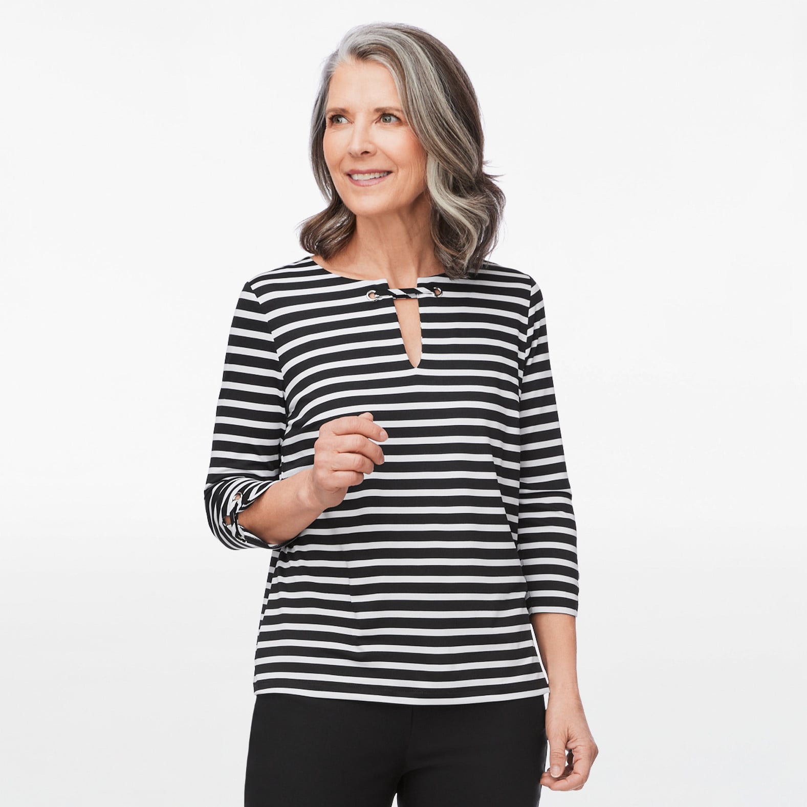 3/4 Sleeve Striped Knit Tee