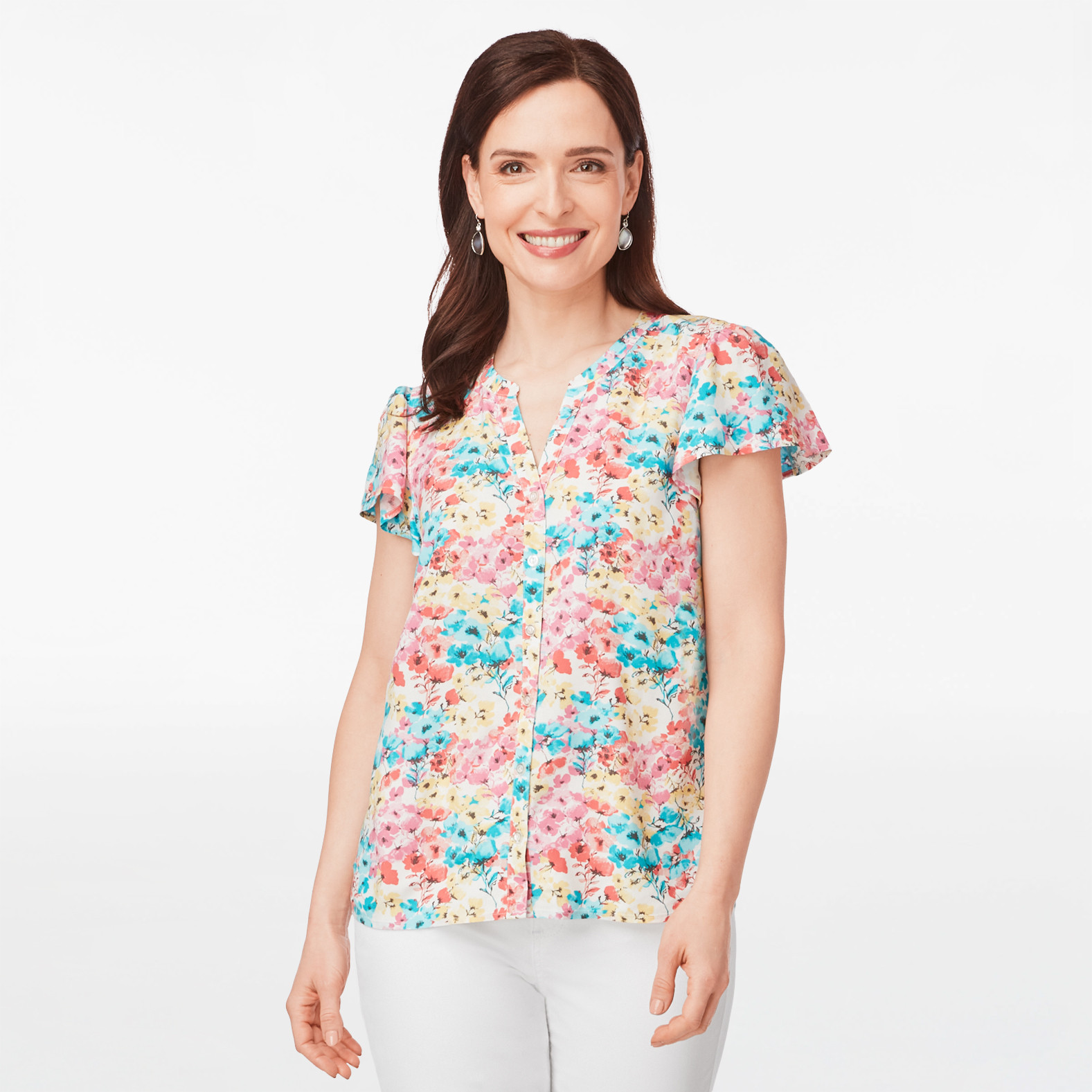 Flutter Sleeve High Low Hem Blouse