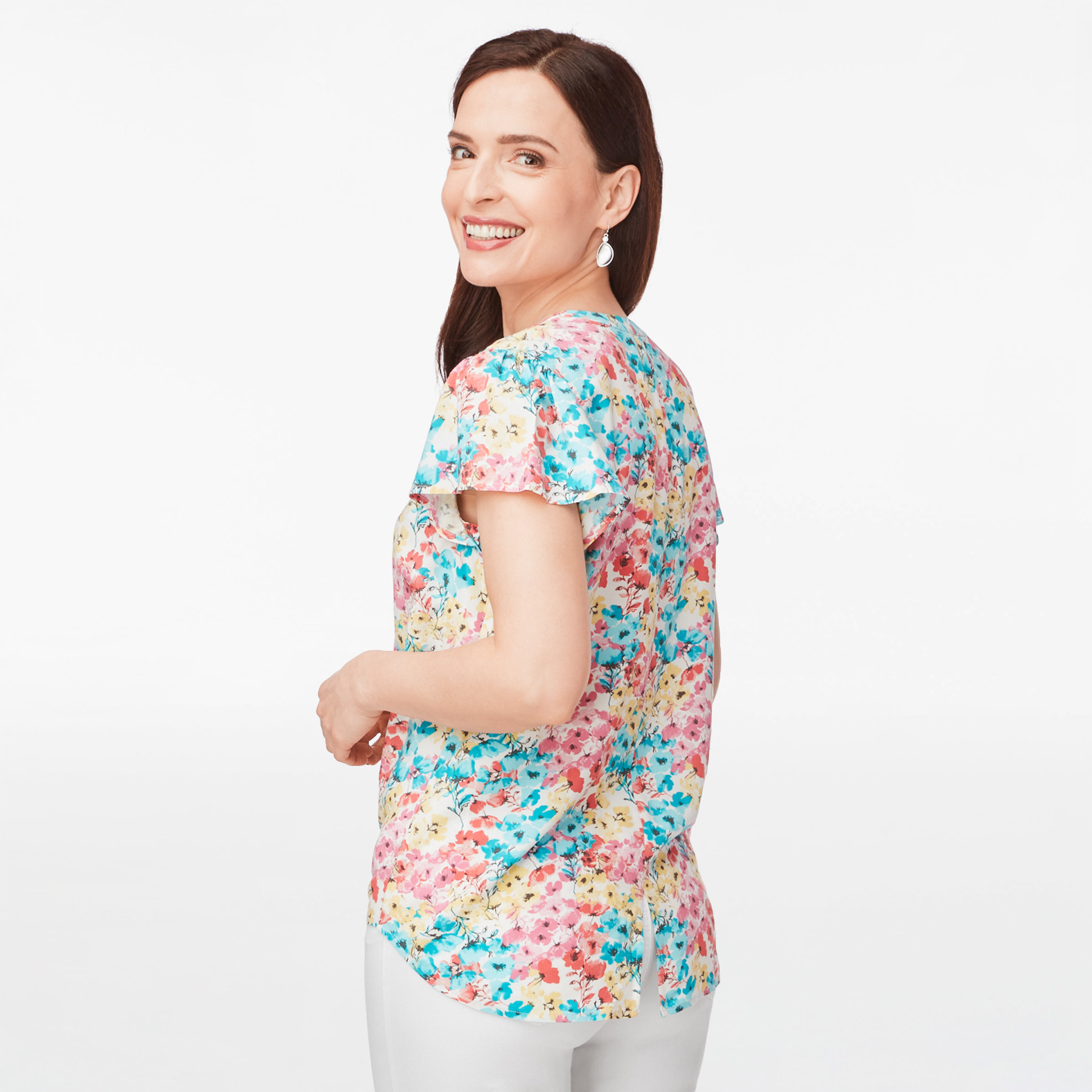 Flutter Sleeve High Low Hem Blouse