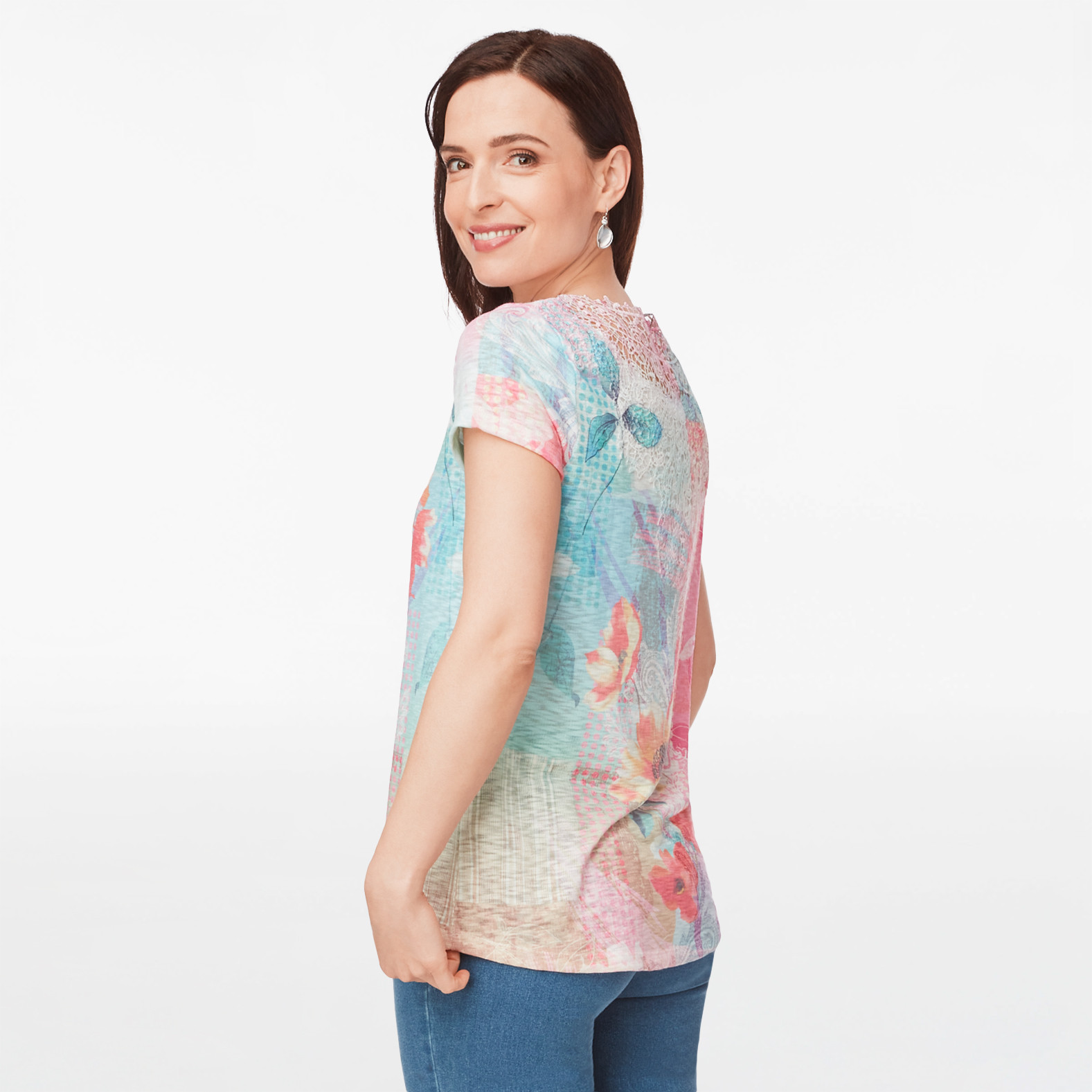 Lace Back Floral Print Top