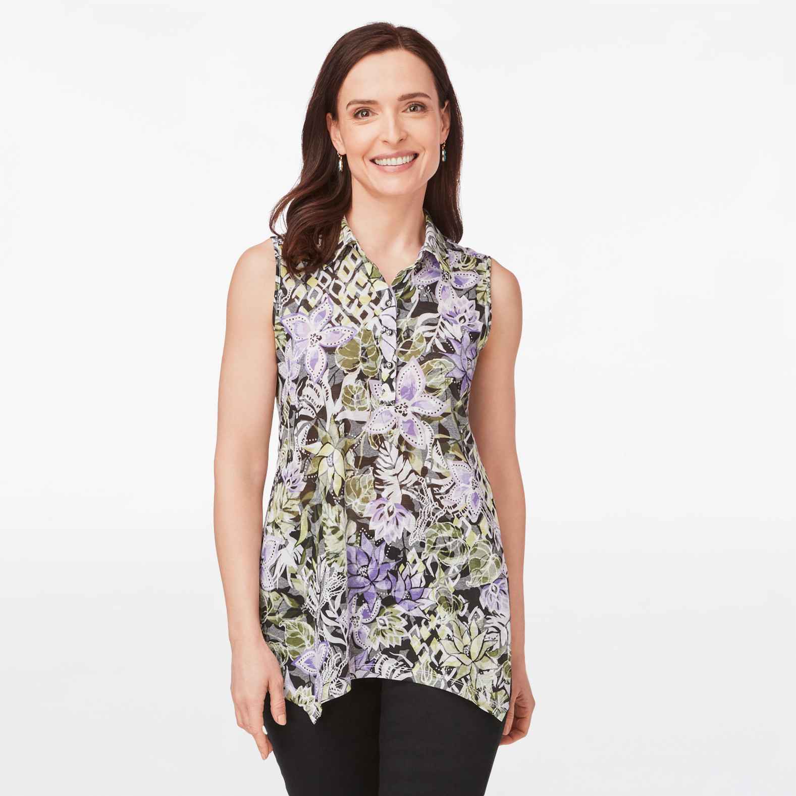 Tropical Trapeze Top with Collar