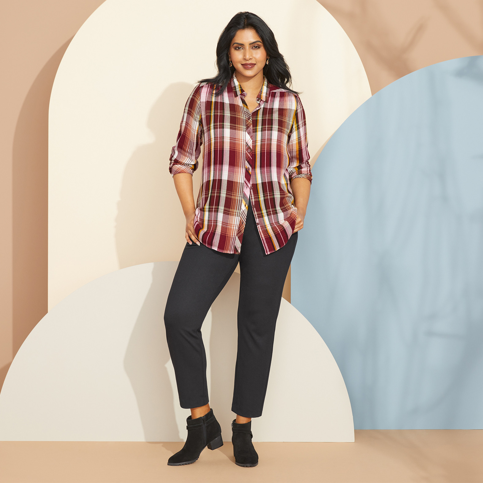 Button Down Plaid Shirt - Red  Marketing Image