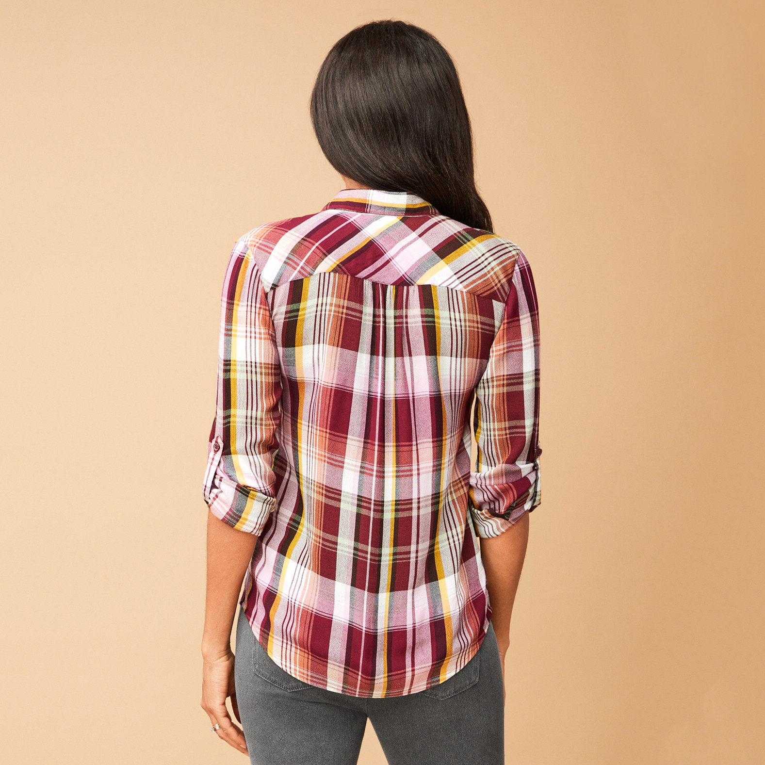 Button Down Plaid Shirt Back View