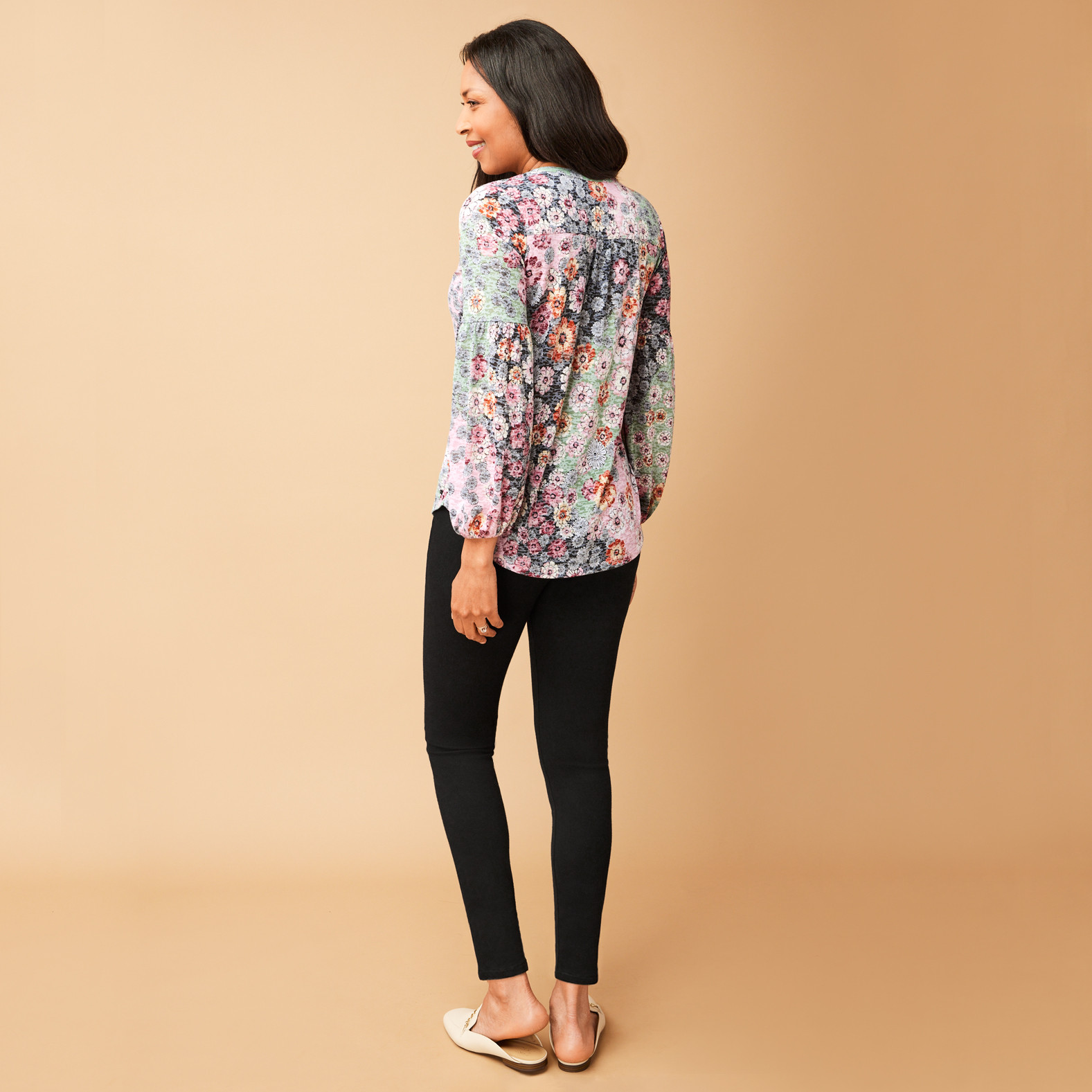 Floral Print Y-Neck Top Back View