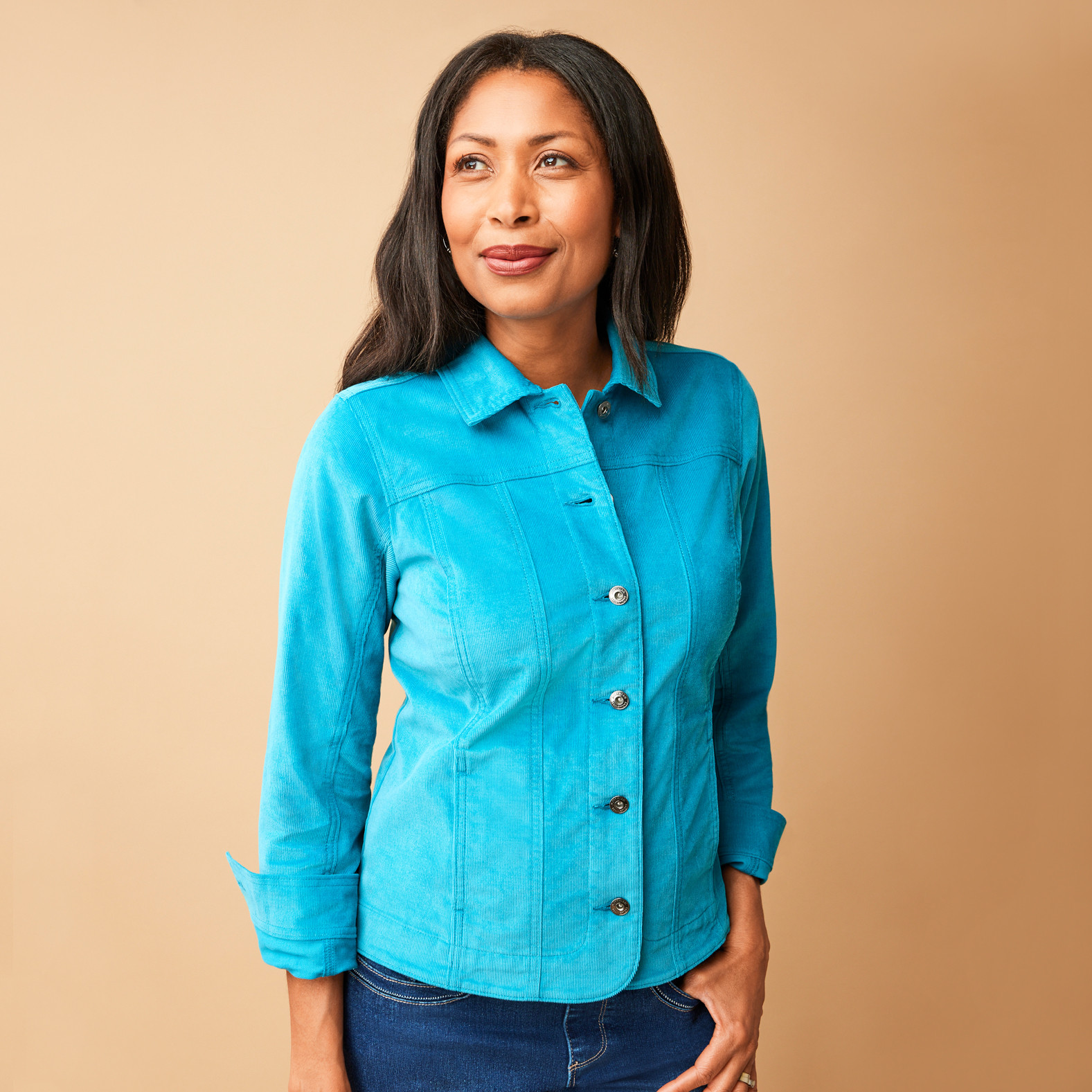 Smart Corduroy Blazer Jacket Teal Luster