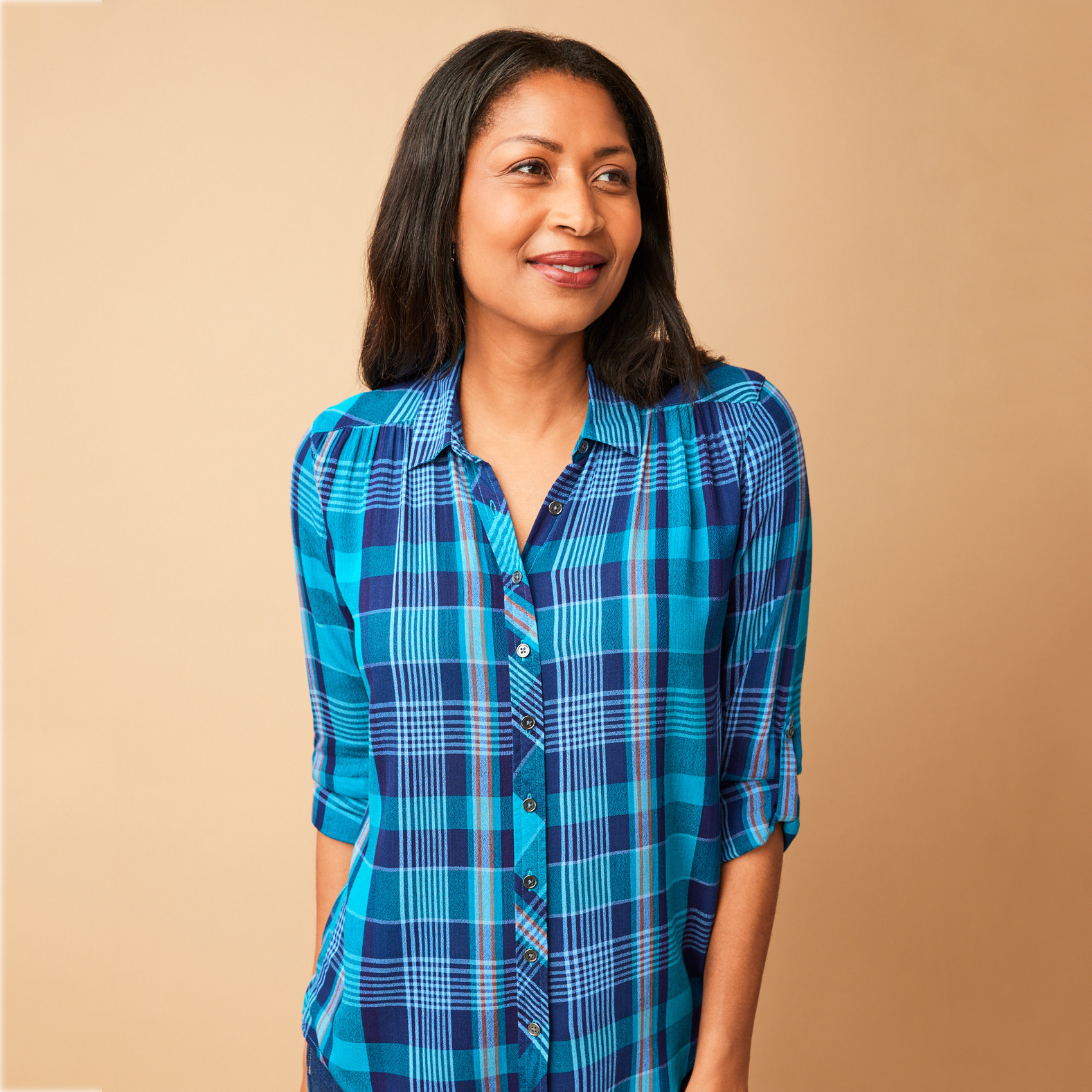 Button Down Plaid Shirt - Blue