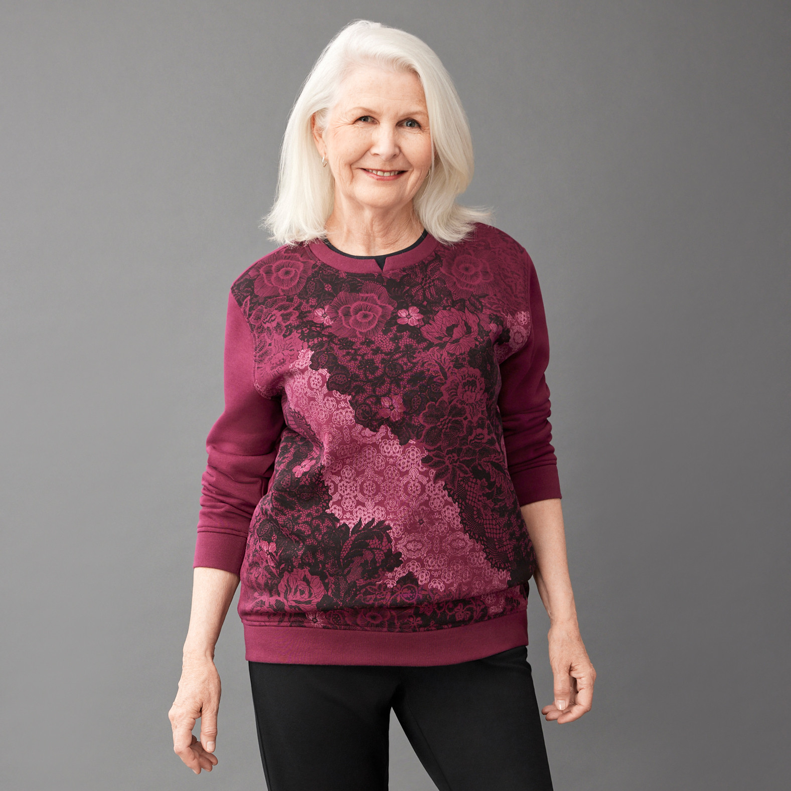Women's Long Sleeve Fleece Sweatshirt - on model front view