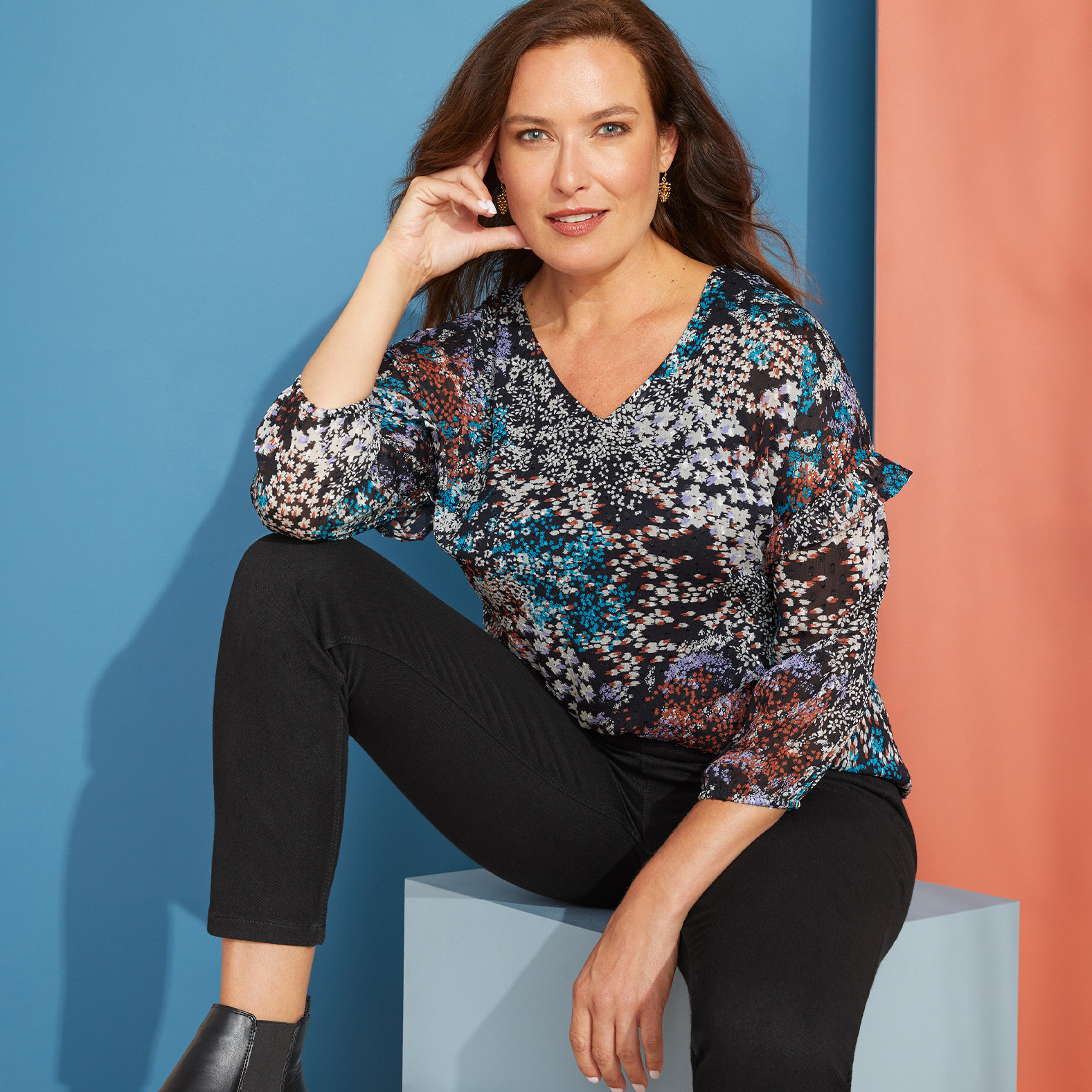 V-Neck Swiss Dot Blouse