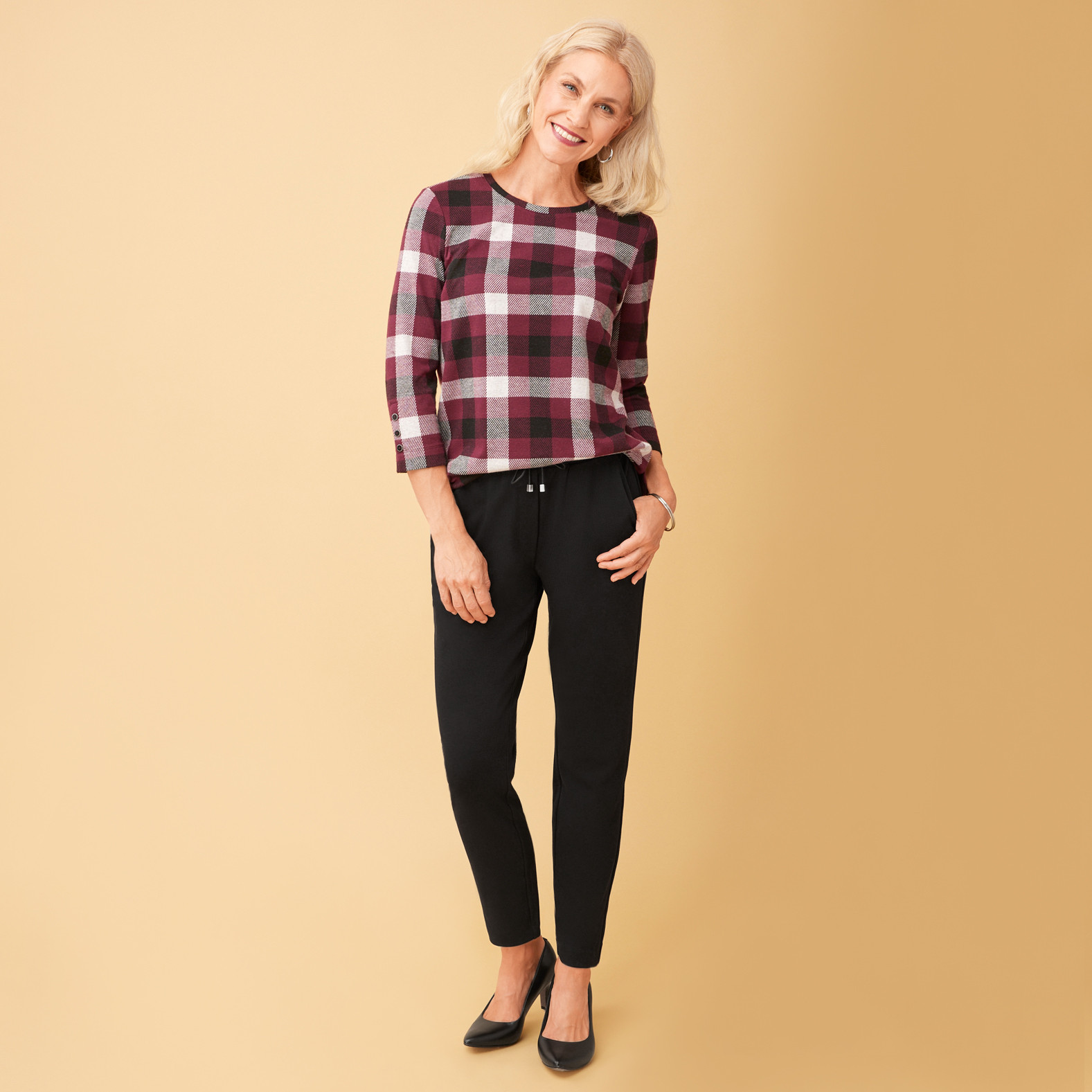 Tapered Drawstring Pant full outfit view- black