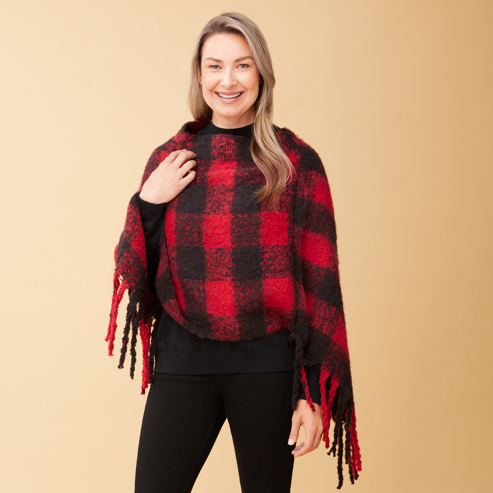 Buffalo Check Poncho front view