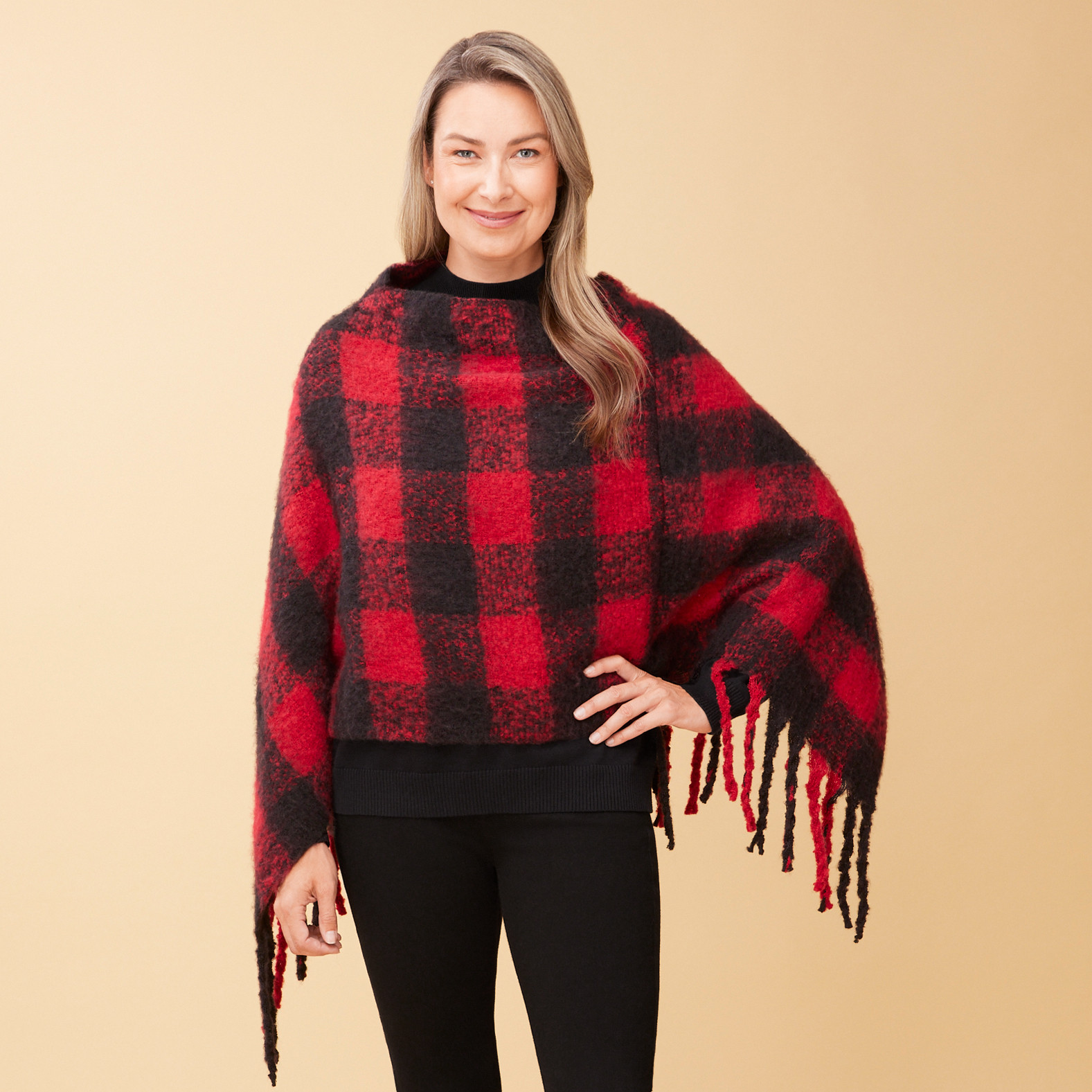 Buffalo Check Poncho front view 2