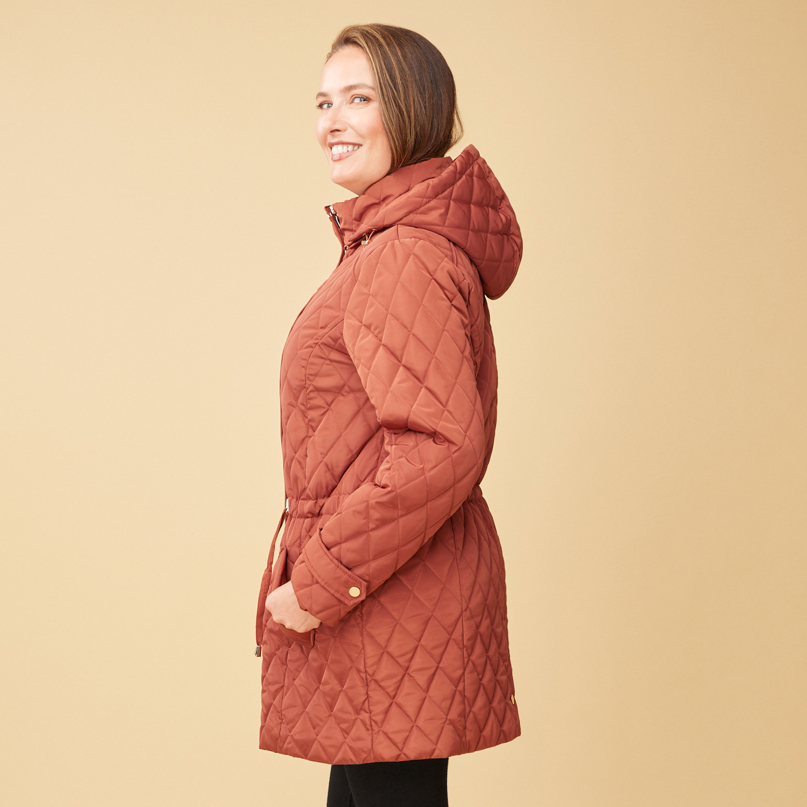 Diamond Quilted Hooded Jacket side view
