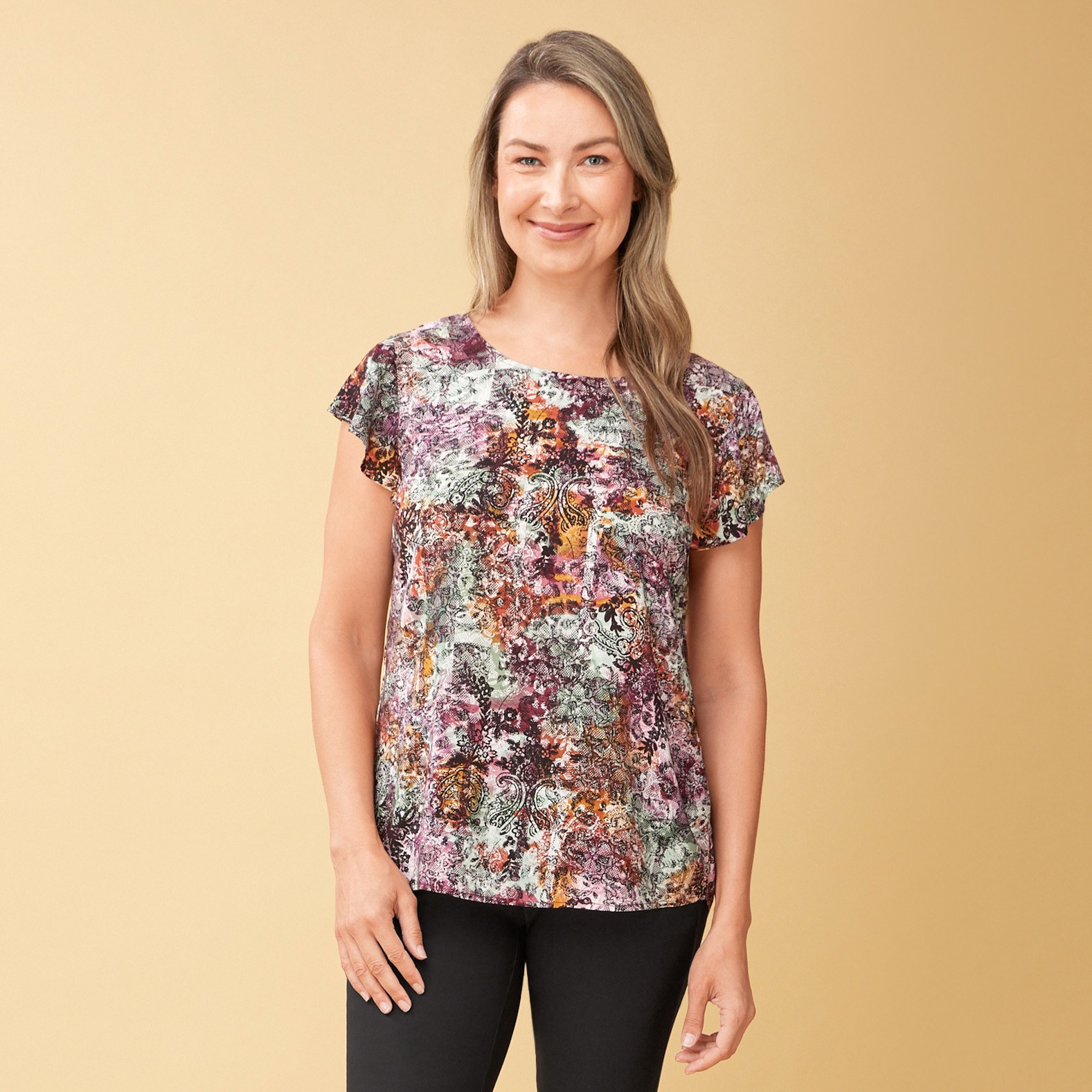 Flutter Sleeve Printed Rayon Blouse