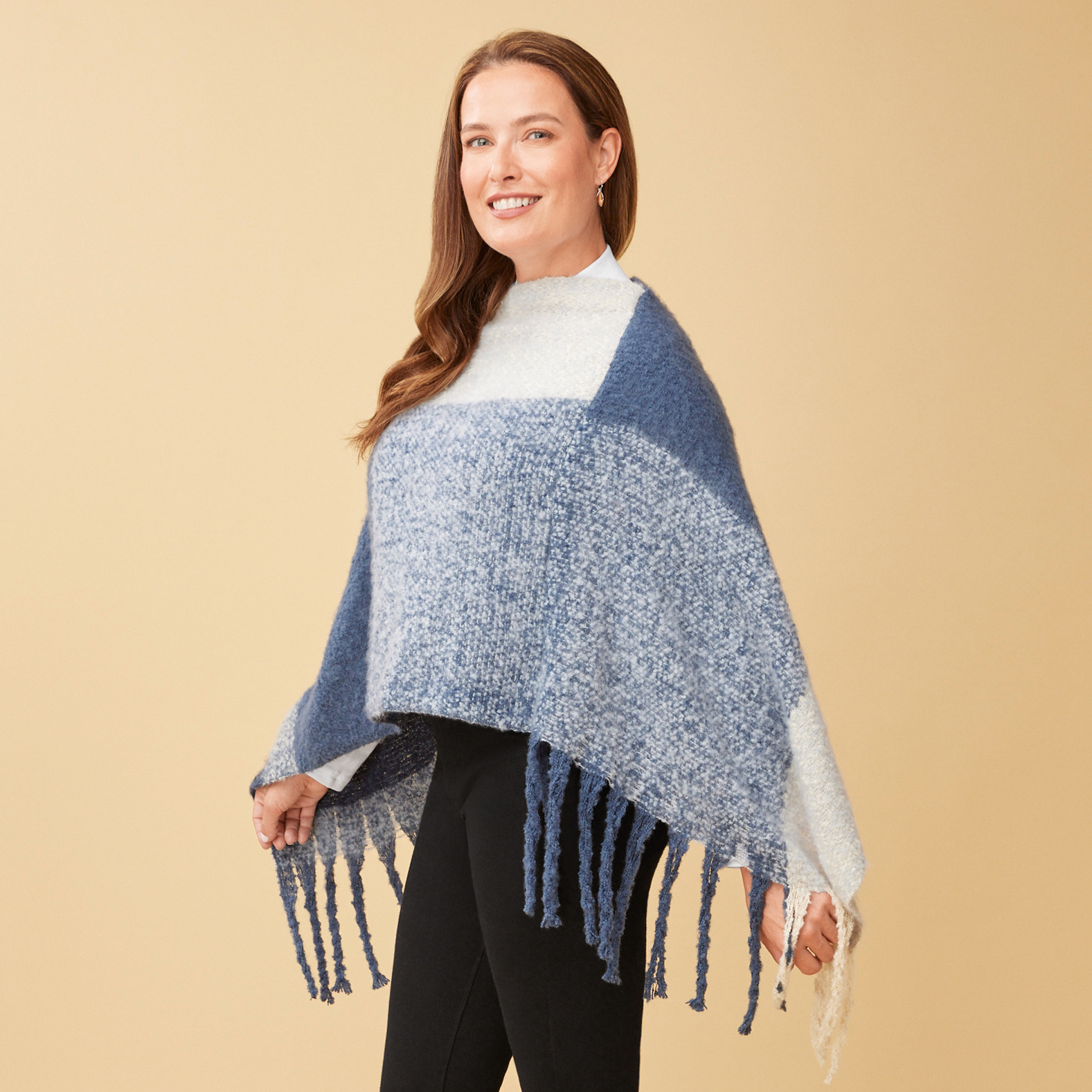 Large Plaid Knit Poncho  side view 2