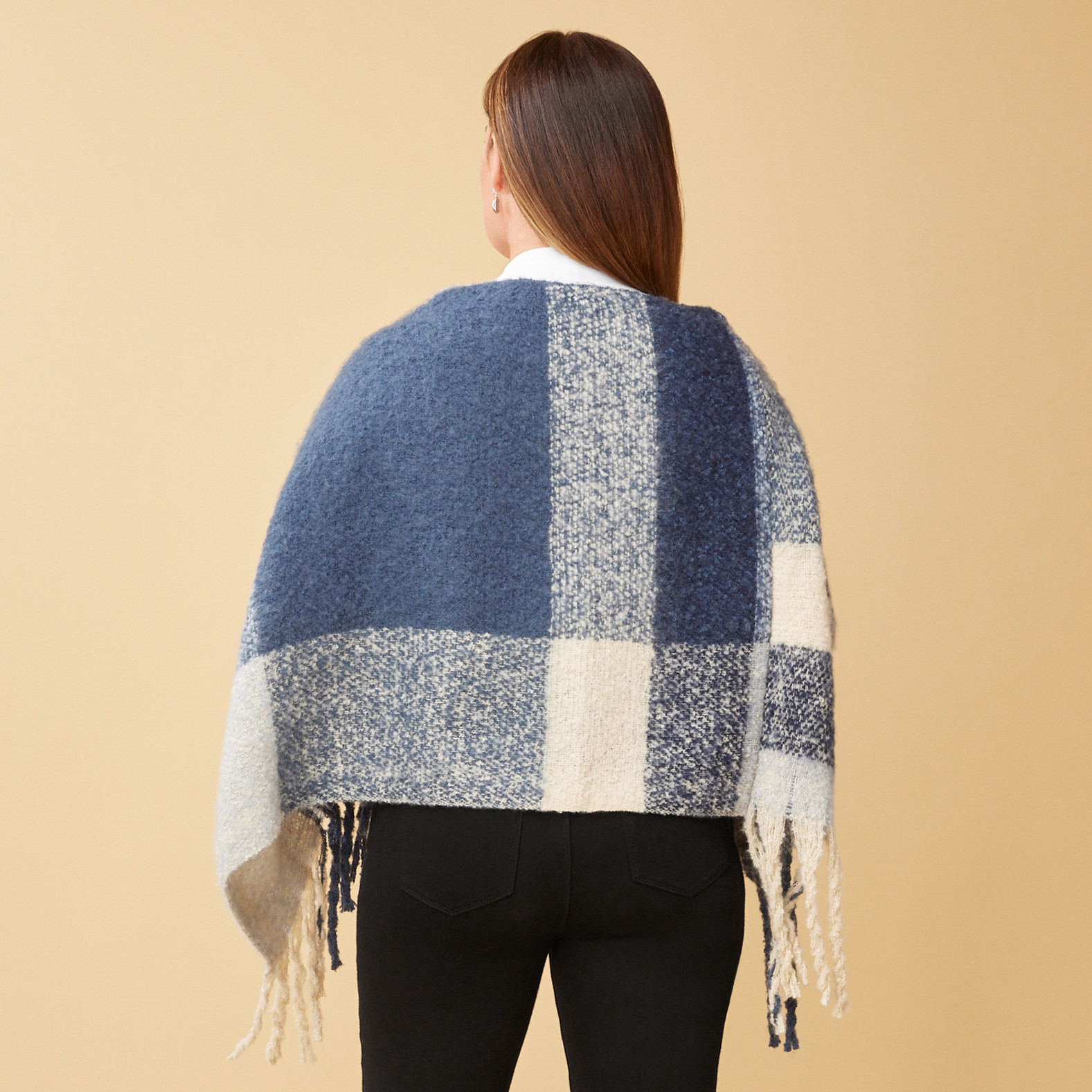 Large Plaid Knit Poncho  back view