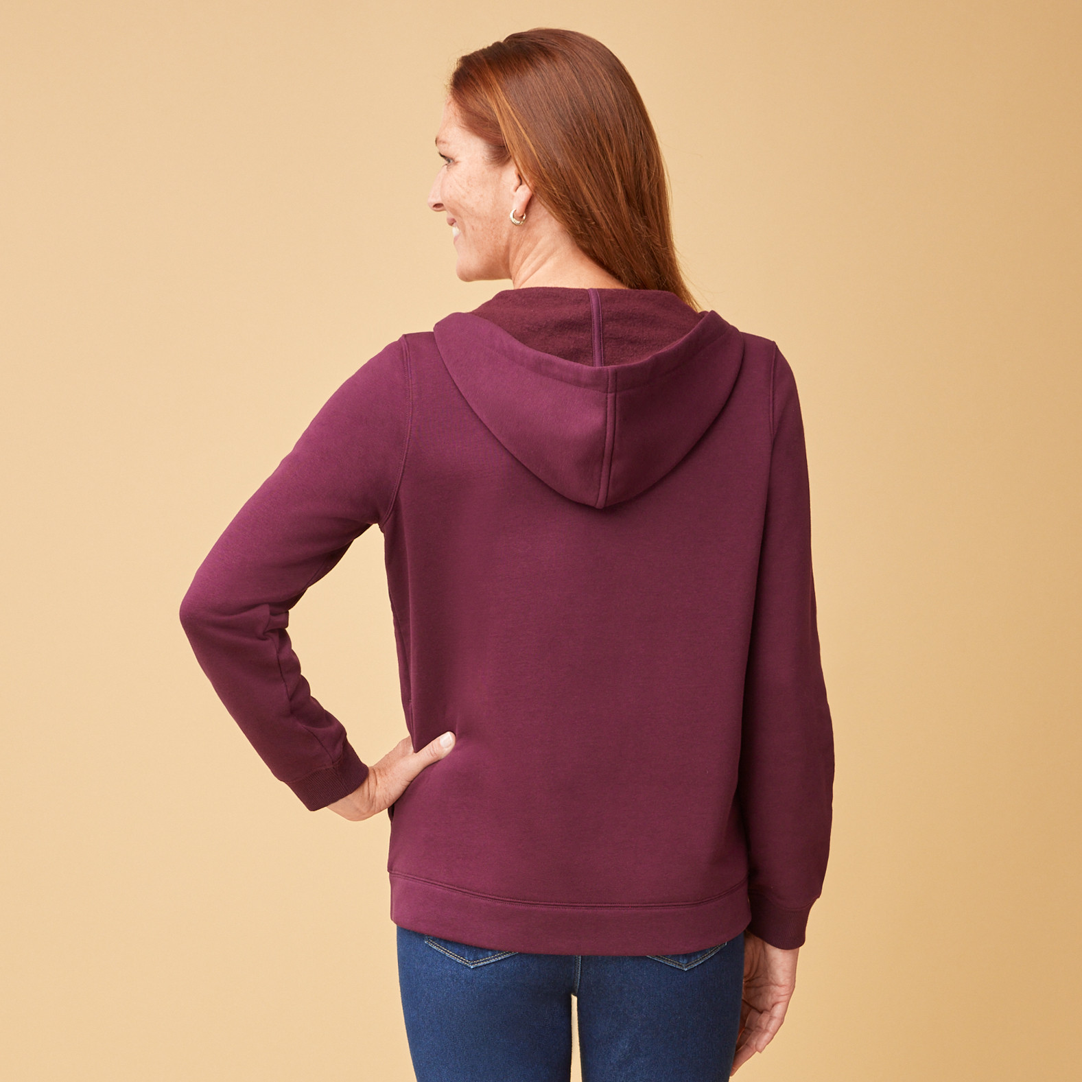 Petite - Long Sleeve Full Zip Hoodie back view