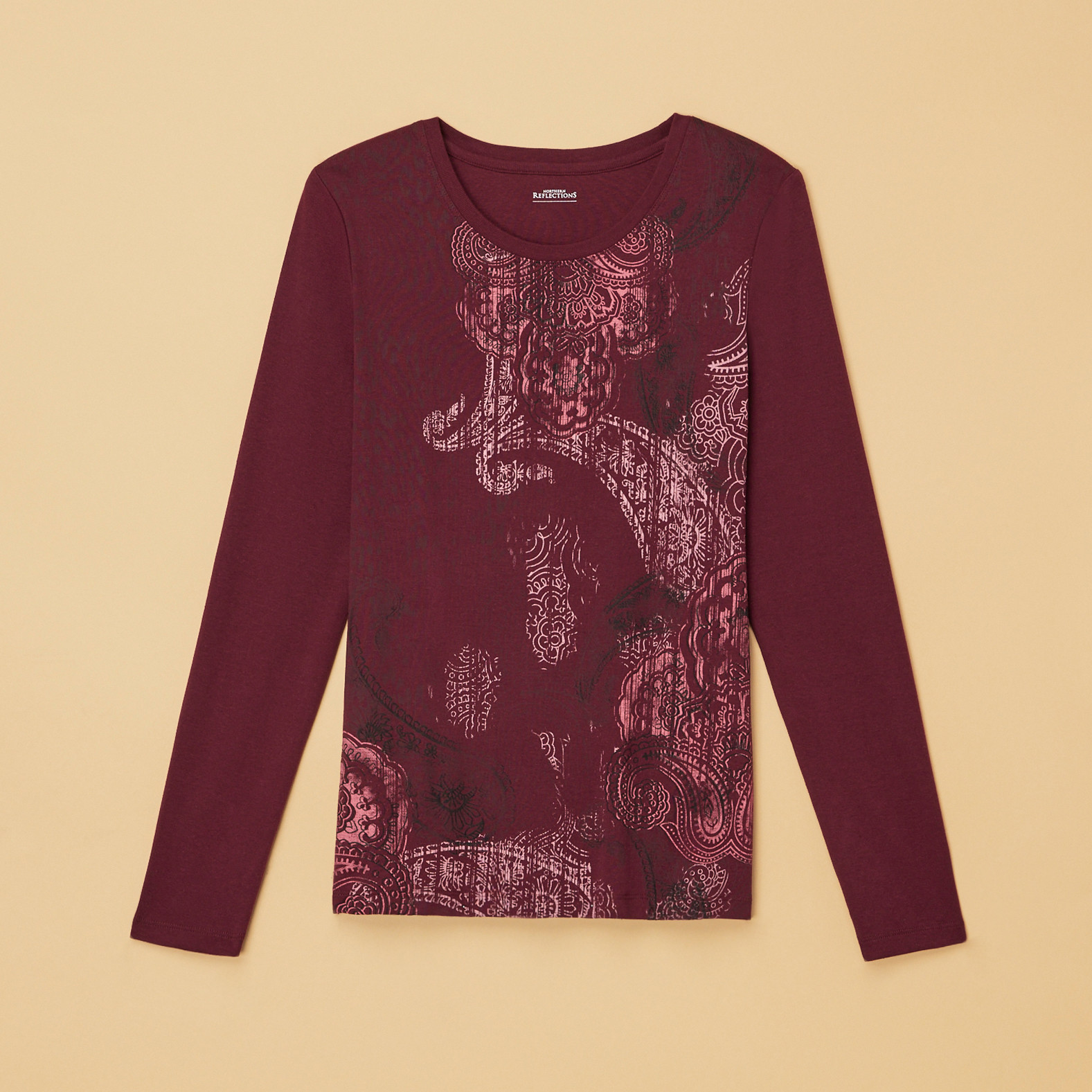 Long Sleeve Paisley Print Top