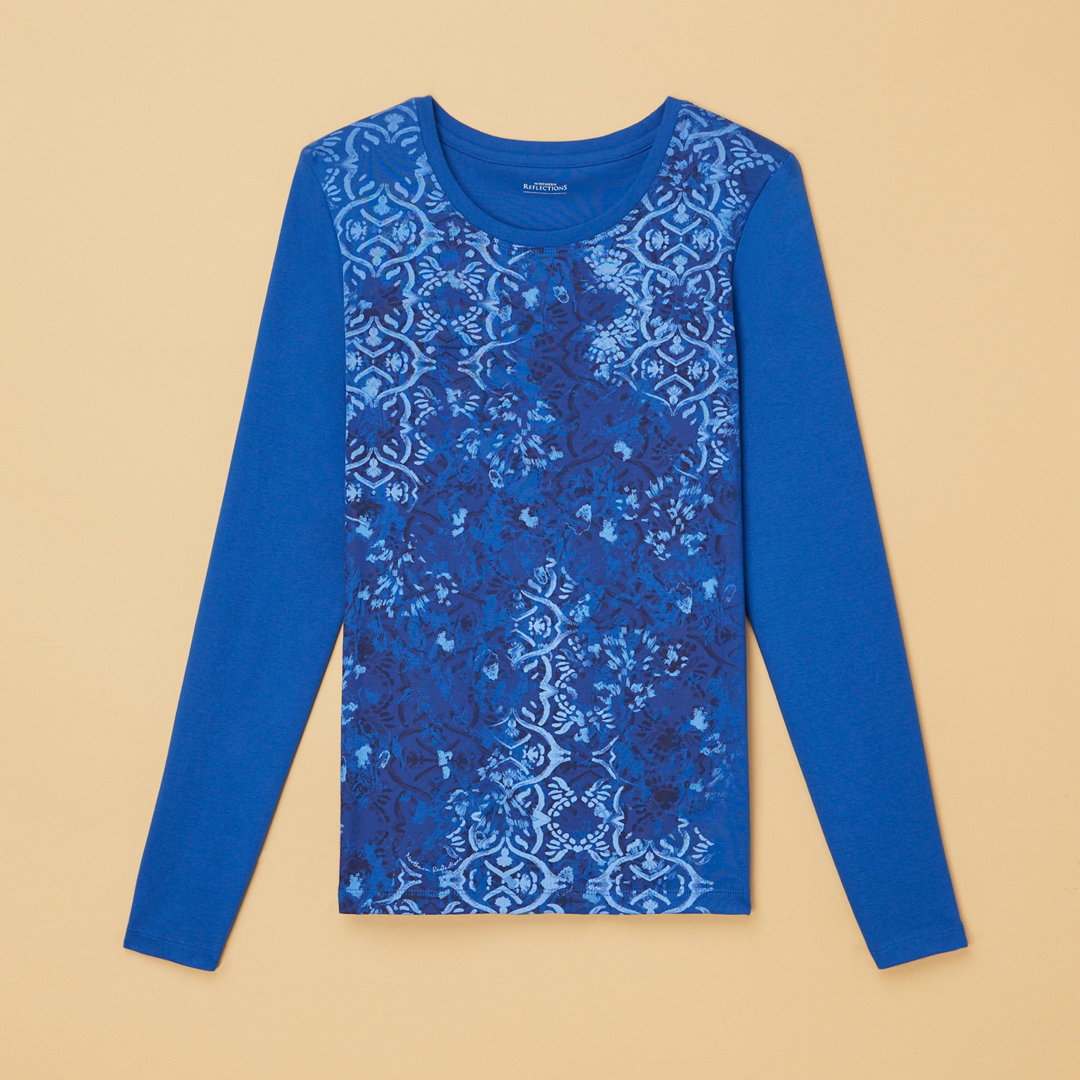 Long Sleeve Printed Crew Neck Knit Tee