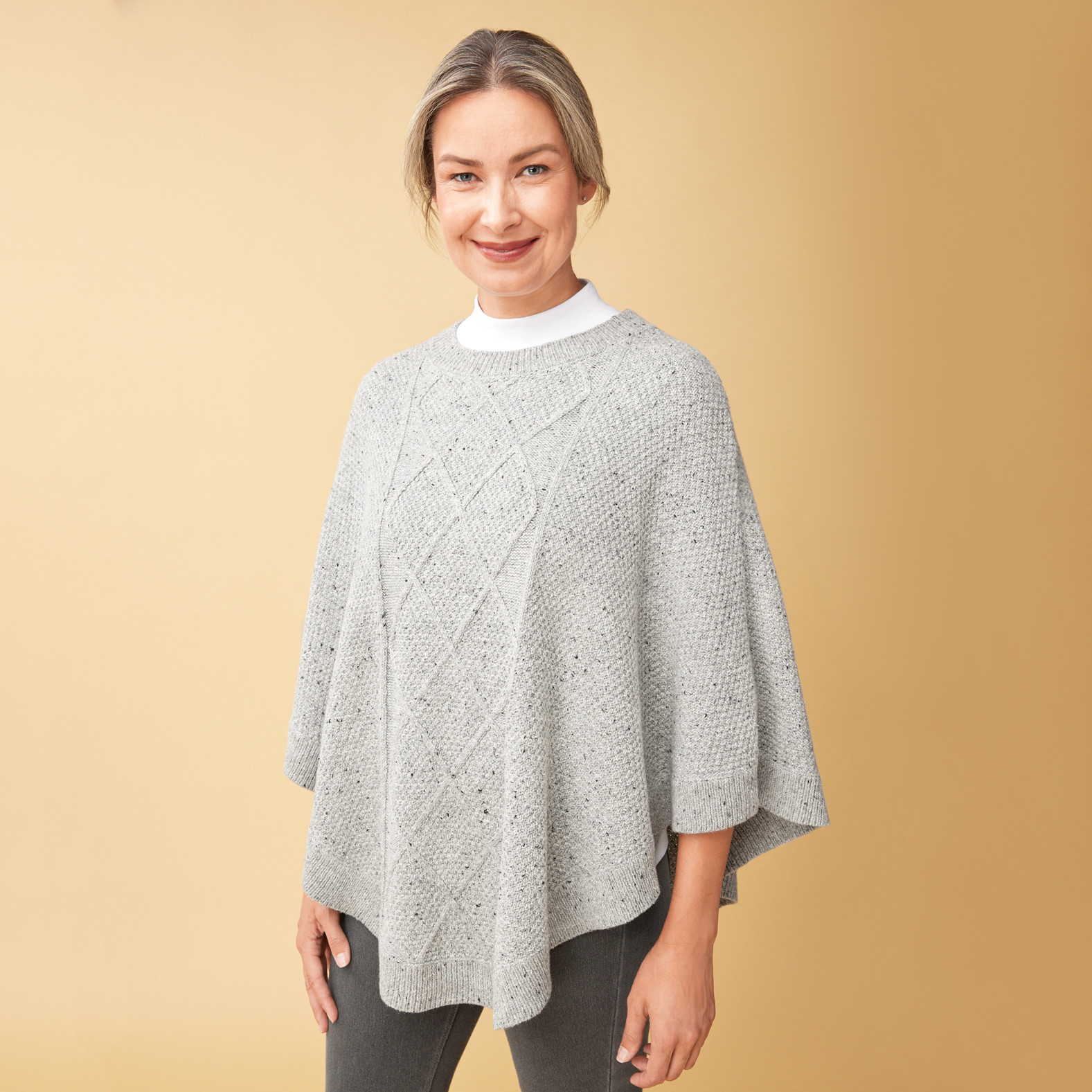Nep Yarn Knit Poncho-grey