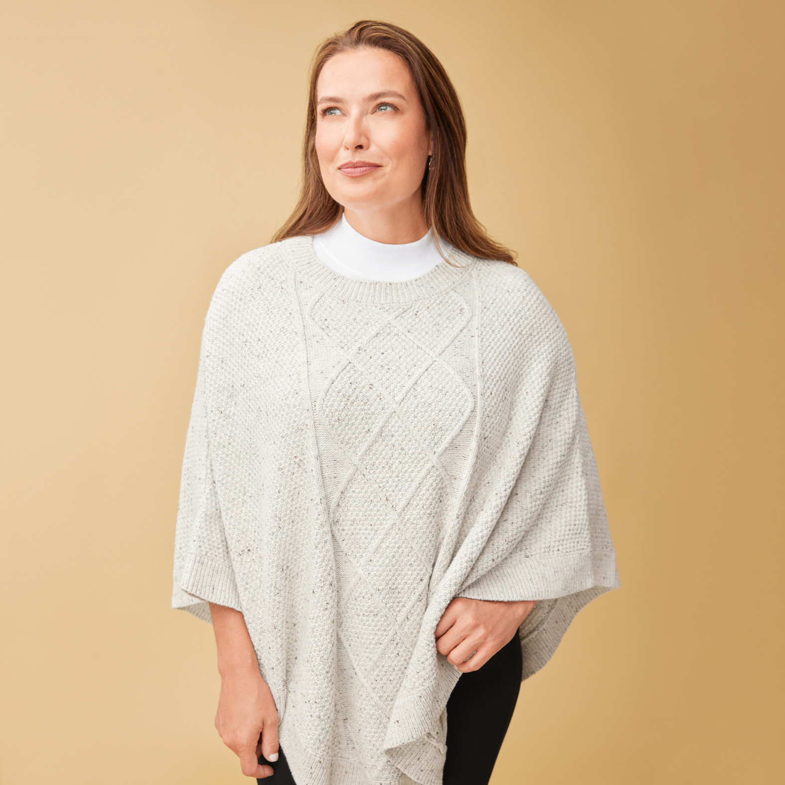Nep Yarn Knit Poncho - oatmeal