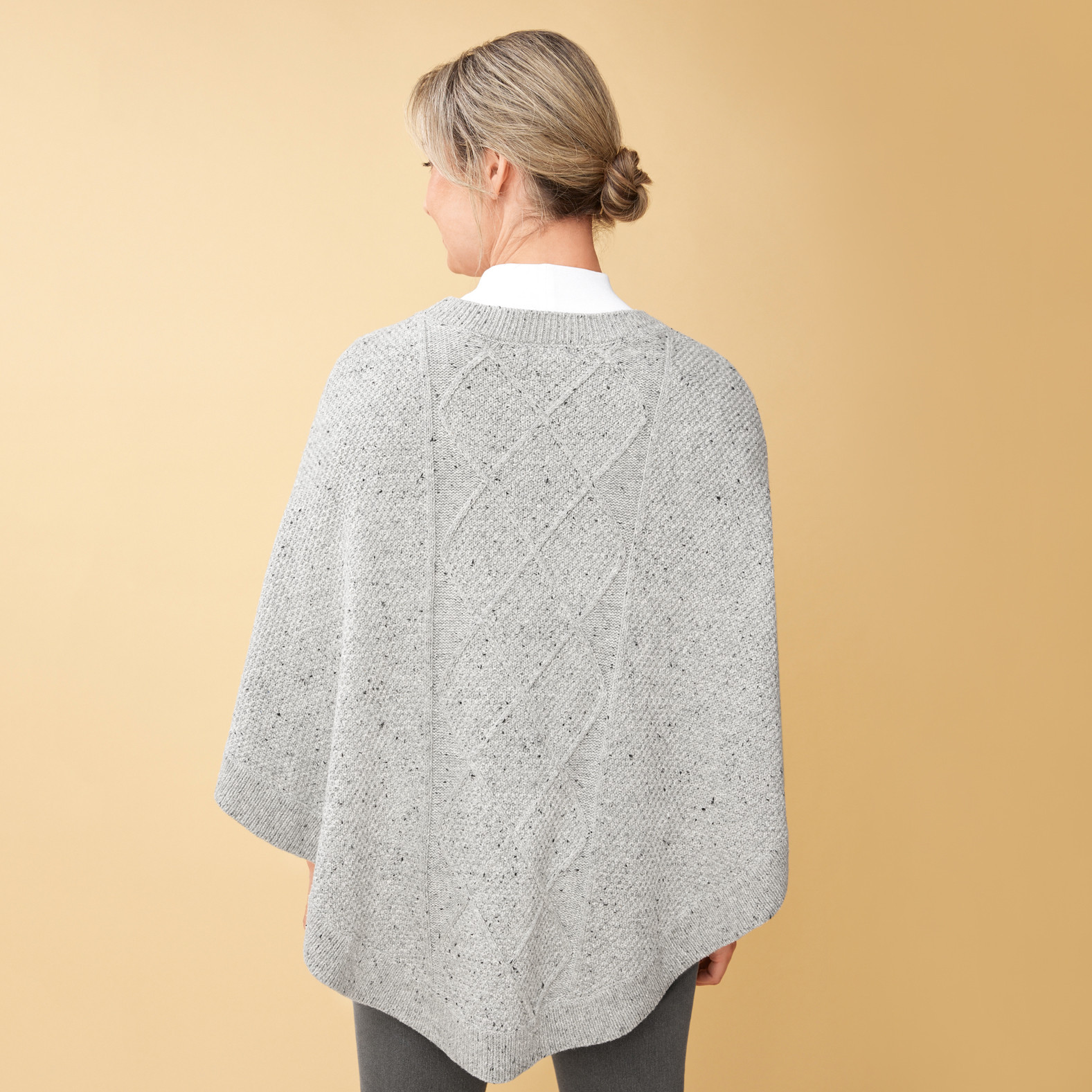 Nep Yarn Knit Poncho back view- grey