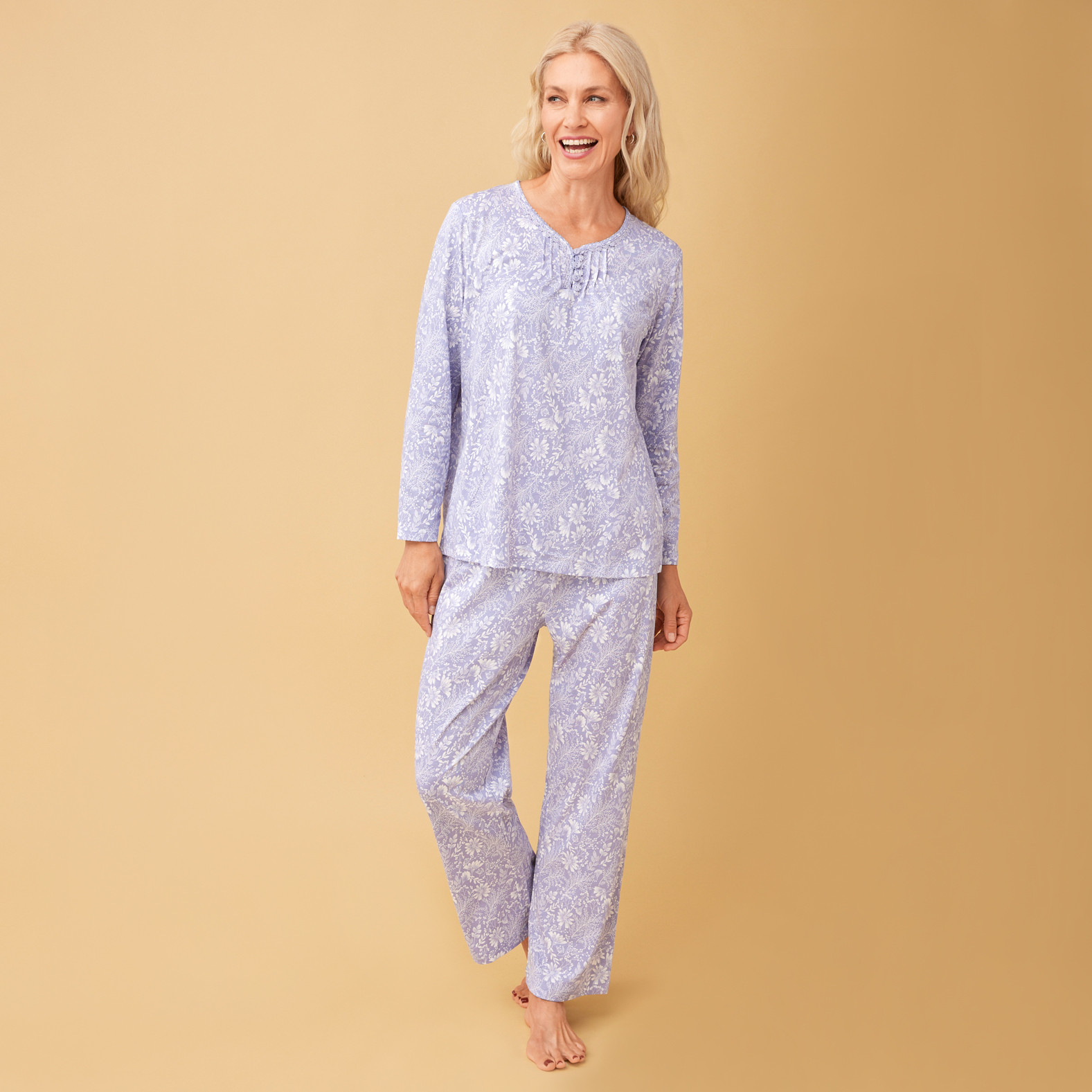 Pintuck Jersey Pyjama Set - Floral front view