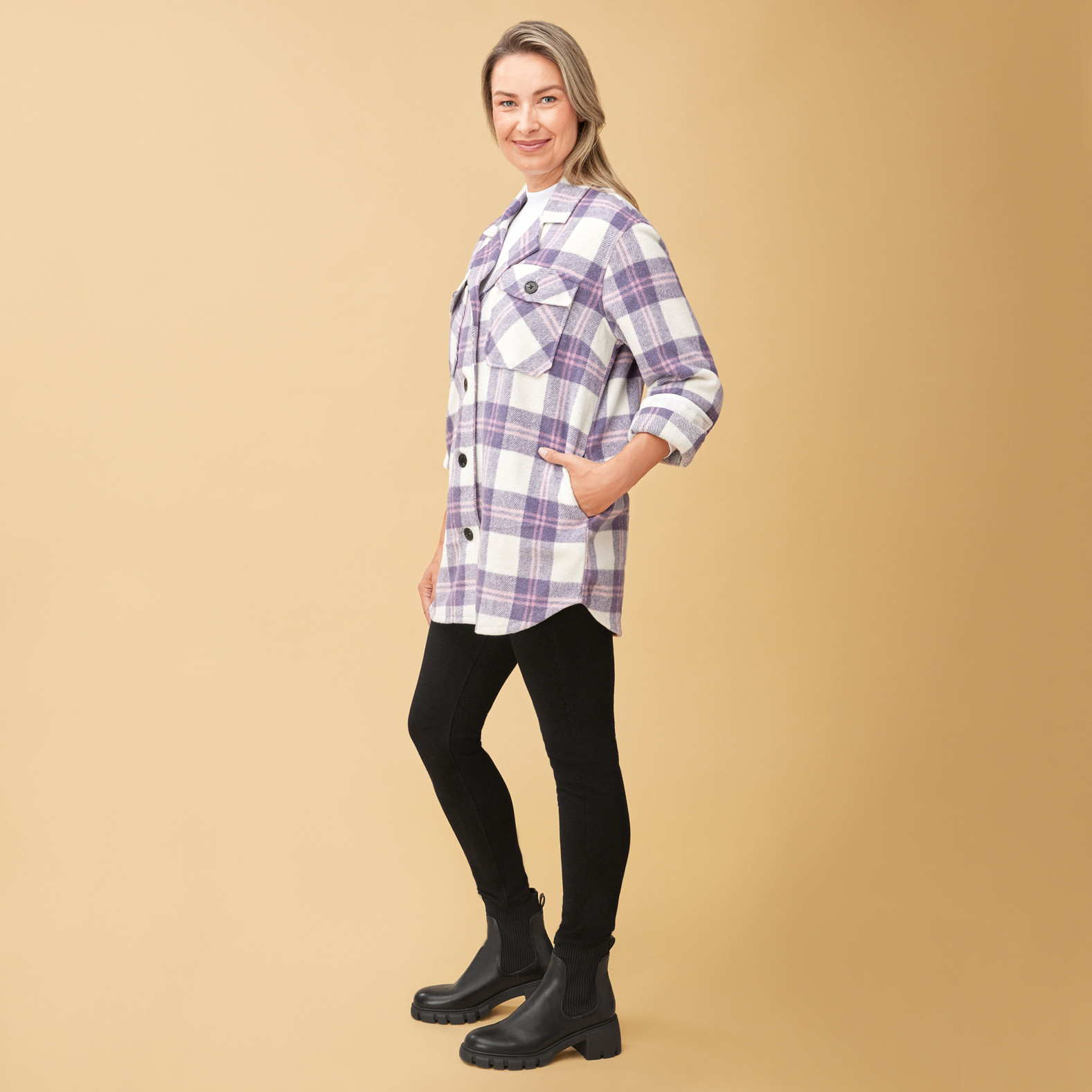 Plaid Short Shacket side view 2