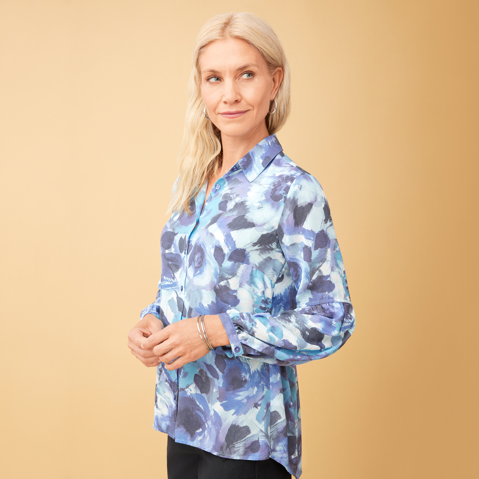 Printed Peplum Long Sleeve Shirt side view